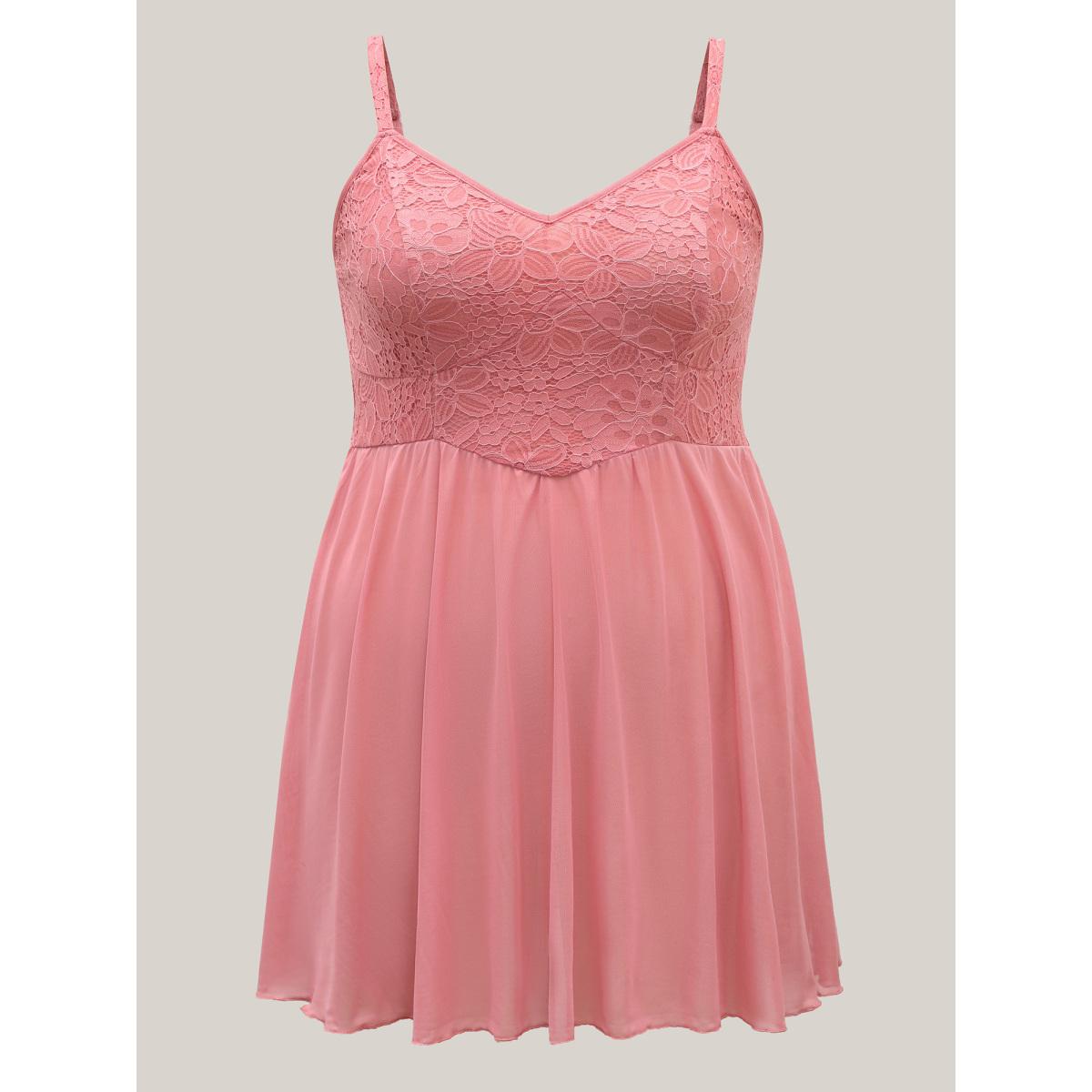 Plus Size Sweet Lace Adjustable Sheer Sleep Dress Women Salmon Lounge Texture Non Loungewear BloomChic 28/5X Product Image