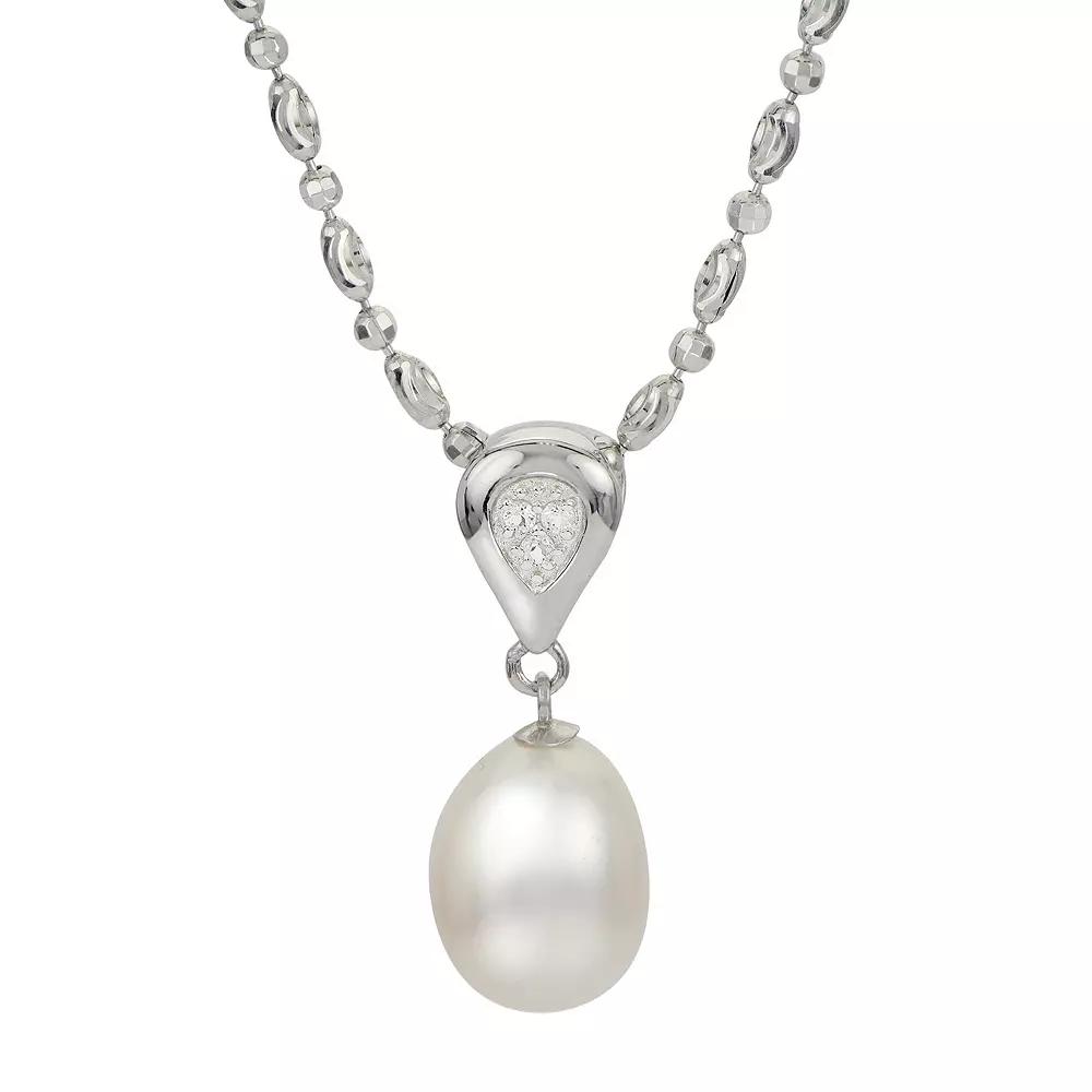 PearLustre by Imperial Sterling Silver Freshwater Cultured Pearl & White Topaz Heart Pendant Necklace, Womens Product Image