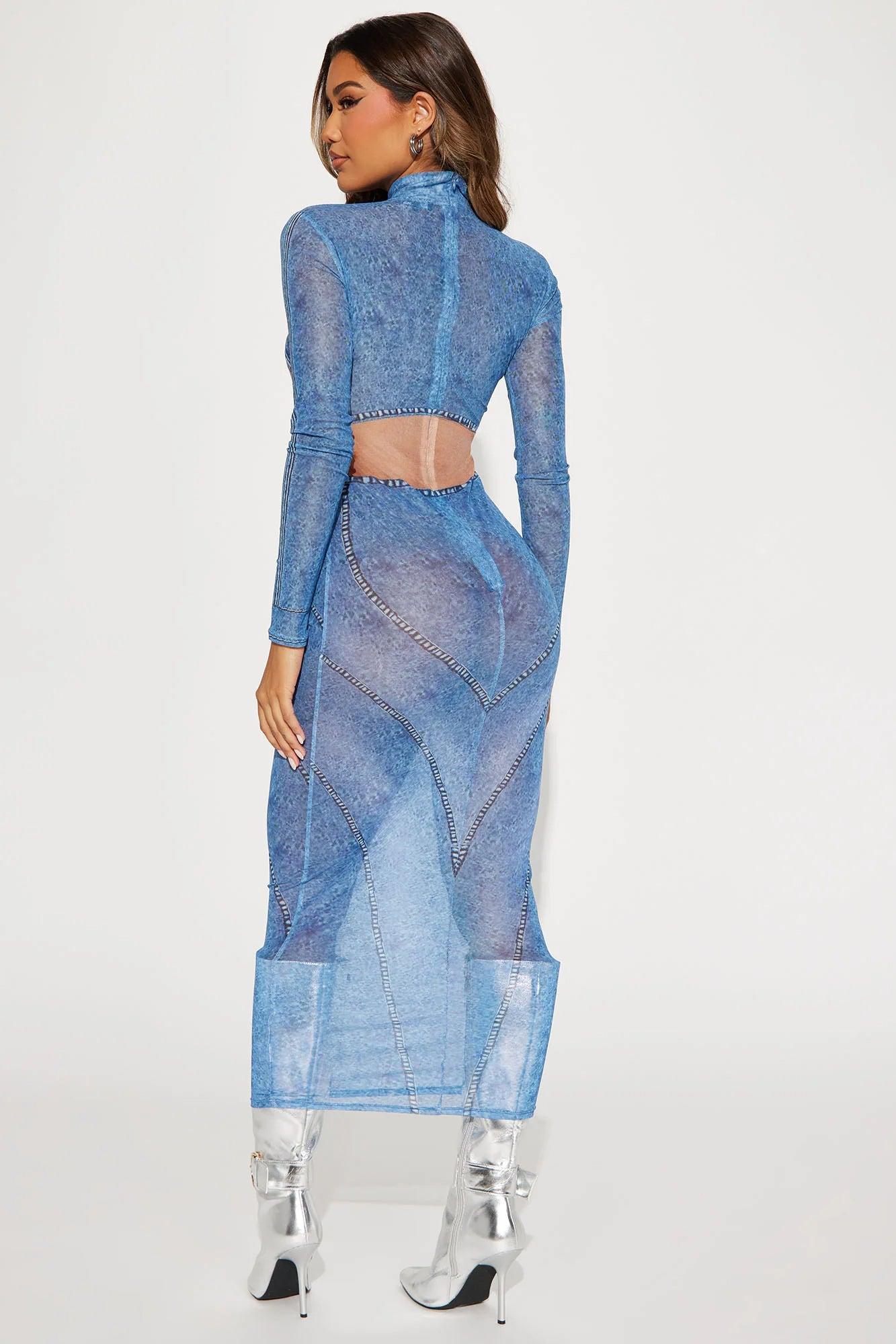 Jordyn Mesh Maxi Dress - Blue Product Image