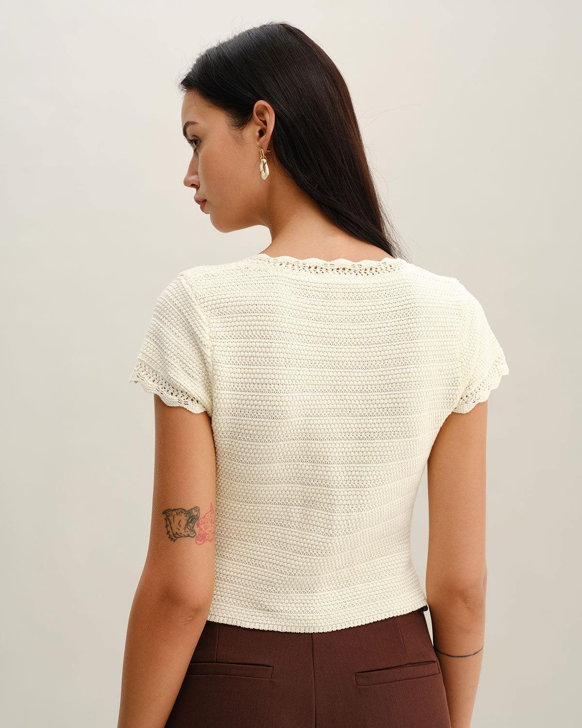 Beige U Neck Textured Cardigan Product Image