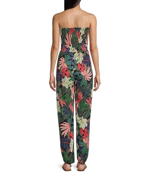 Angie Tropical Print Strapless Smocked Bodice Split Leg Jumpsuit Product Image