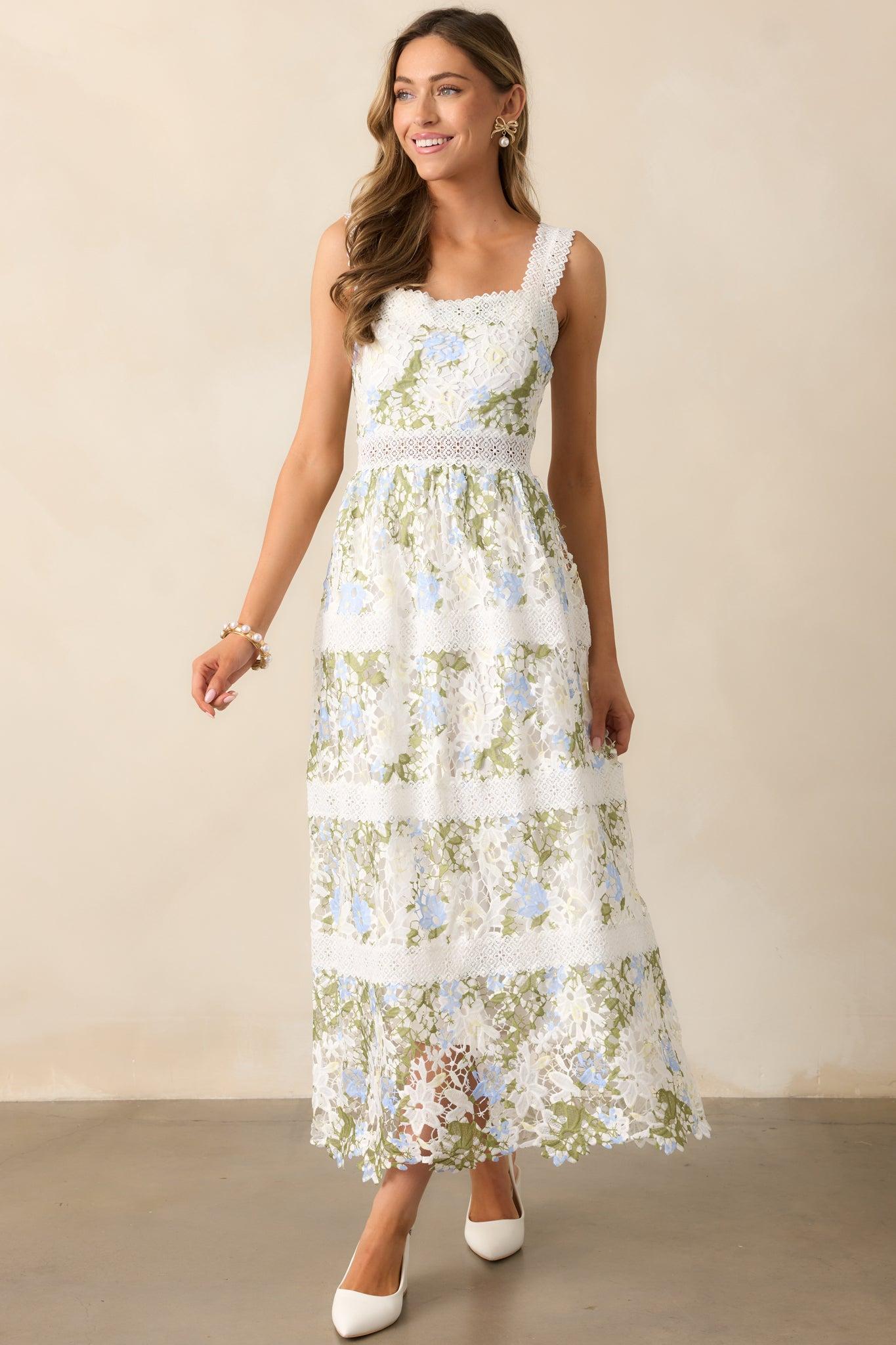 Spring Romance Ivory Floral Embroidered Maxi Dress Product Image