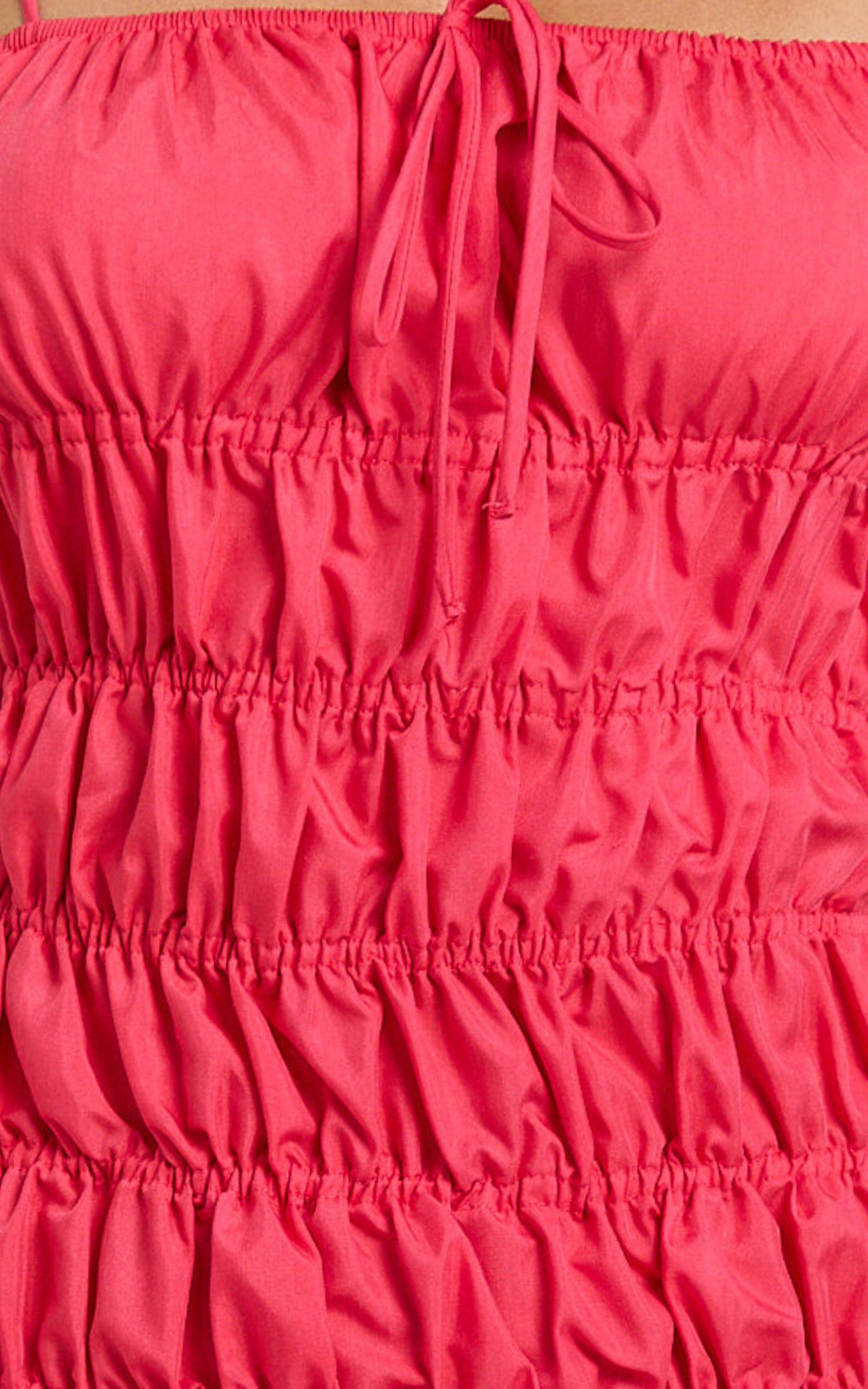 Aphrodite Mini Dress - Tie Front Gathered Dress in Red Product Image