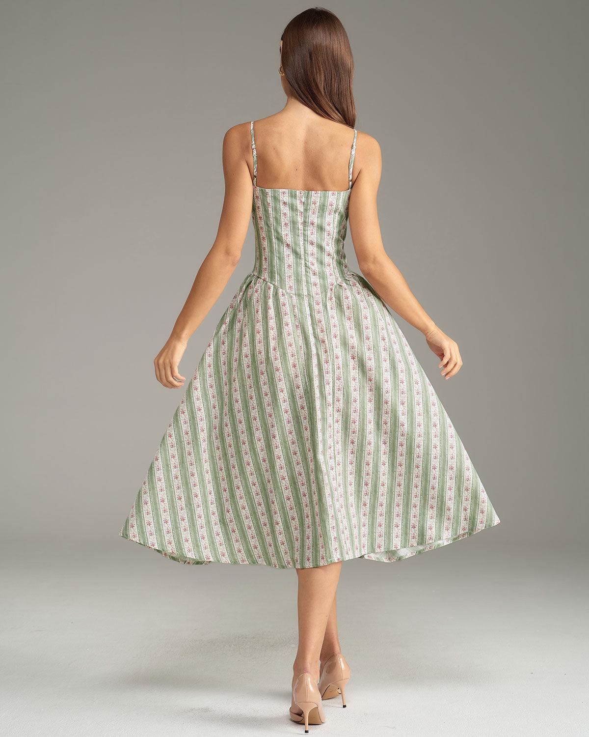 Green Striped Slip Midi Dress Product Image
