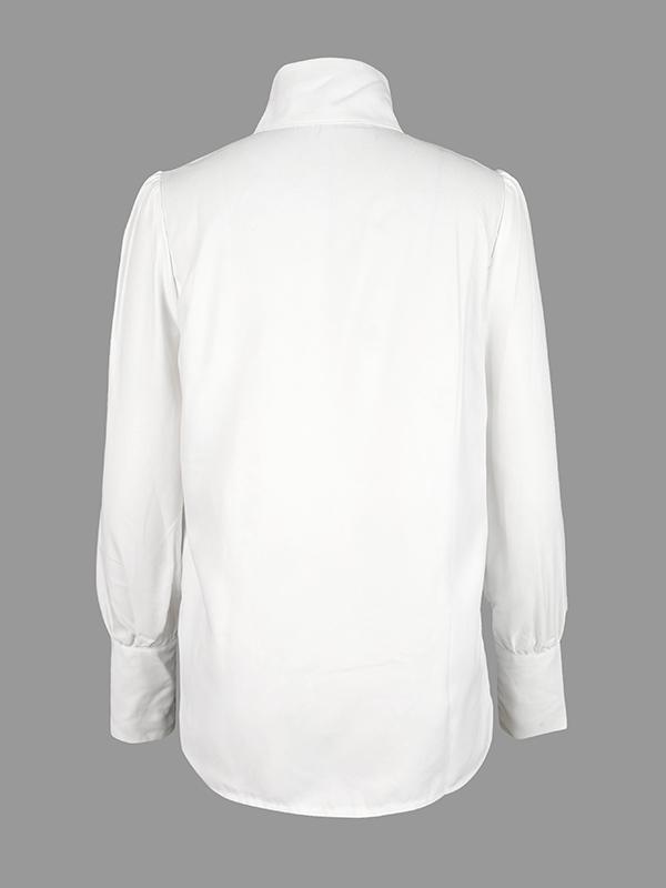 Long Sleeves Loose Solid Color Split-Joint High-Neck Blouses Product Image