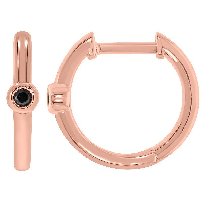 14k Rose Gold Over Silver & 1/10 Carat T.W. Black Diamond Hoop Earrings, Women's, Pink Tone Product Image