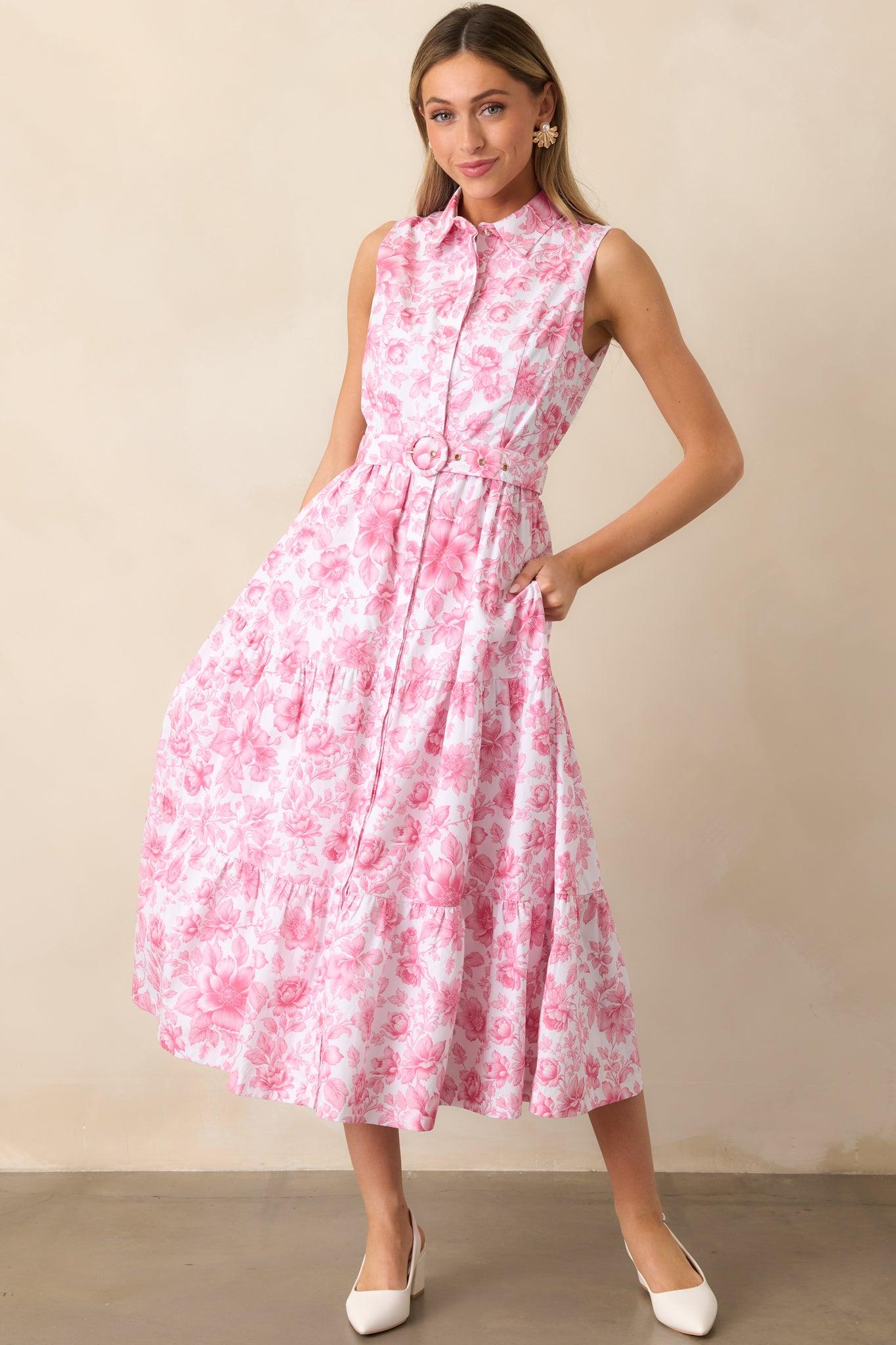 Cara La France Dianthus Pink Floral Cotton Maxi Dress Product Image