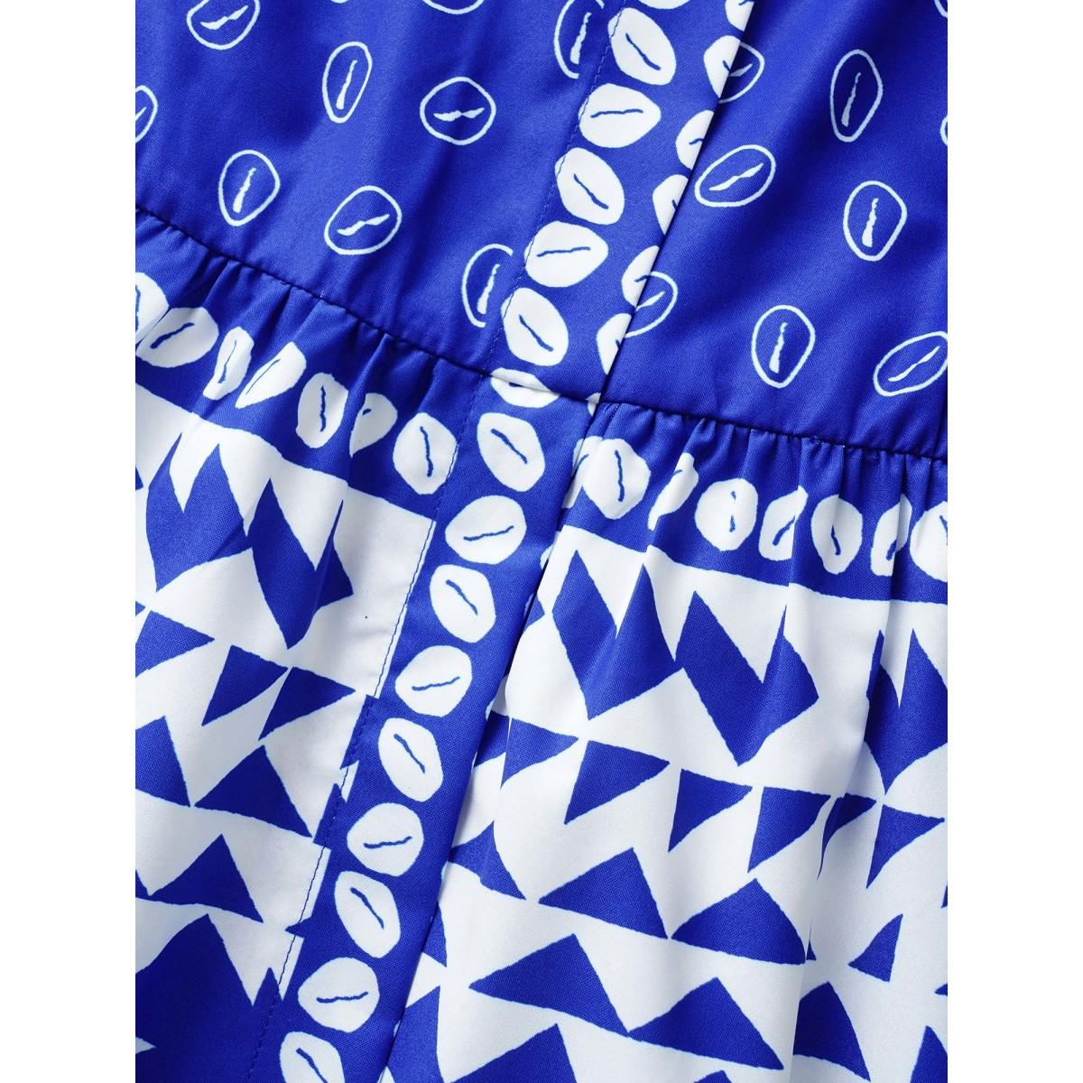 Plus Size Tropical Print Adjustable Straps Cami Dress Blue Women Resort Non V-neck Sleeveless Curvy BloomChic 12/L Product Image