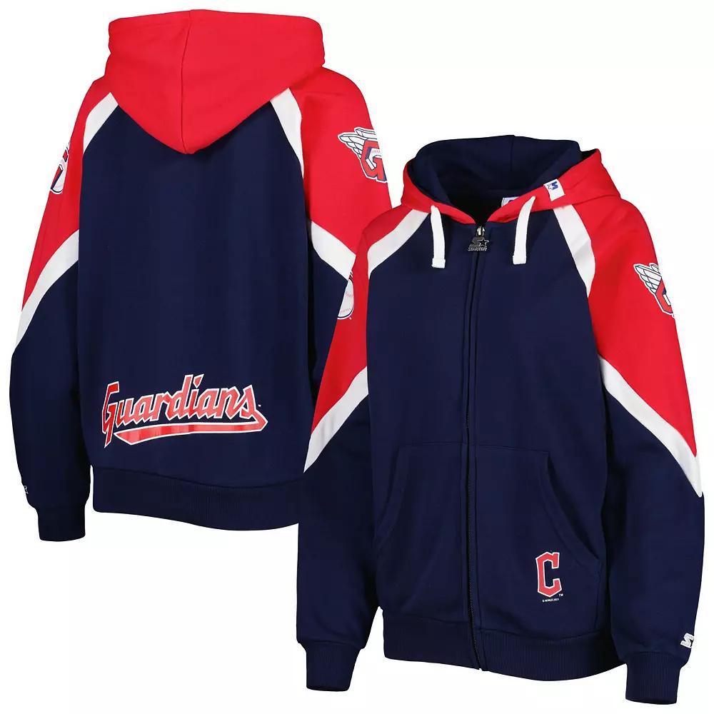 Women's Starter Navy/Red Cleveland Guardians Hail Mary Full-Zip Hoodie,  Product Image