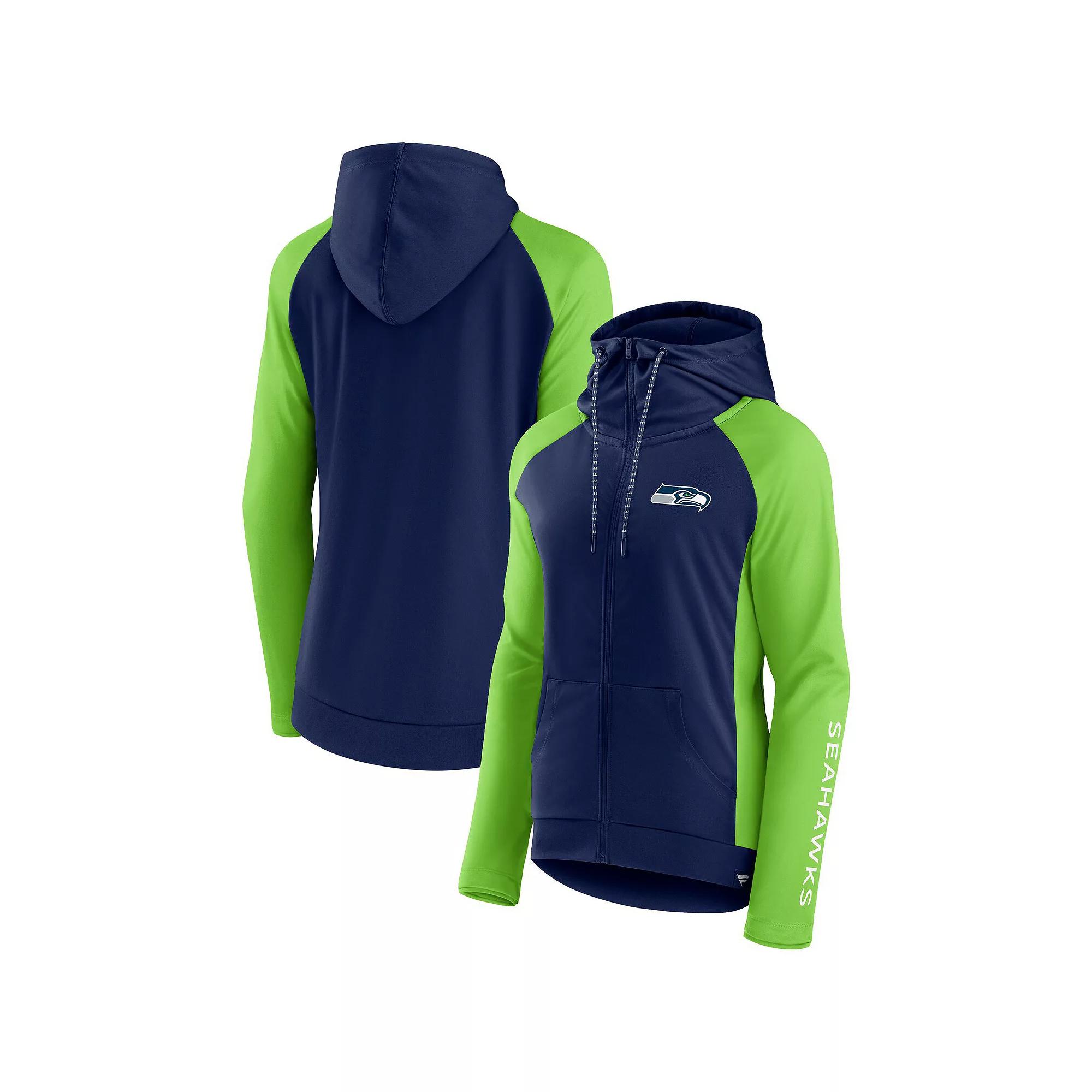 Womens Fanatics Branded College /Neon Green Seattle Seahawks End Around Lightweight Raglan Full-Zip Hoodie Jacket Blue Product Image