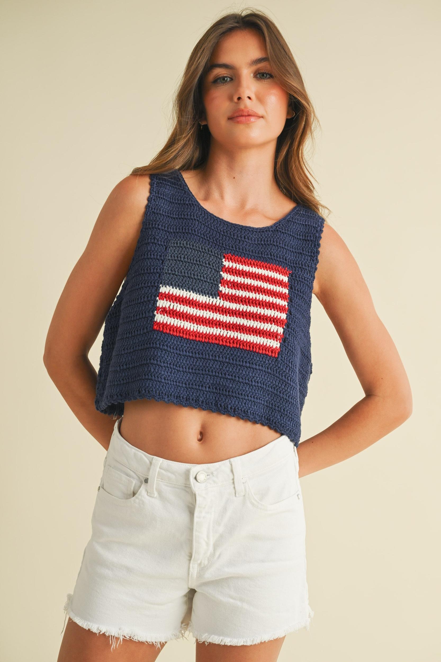USA Flag Knitted Crop Tank Product Image