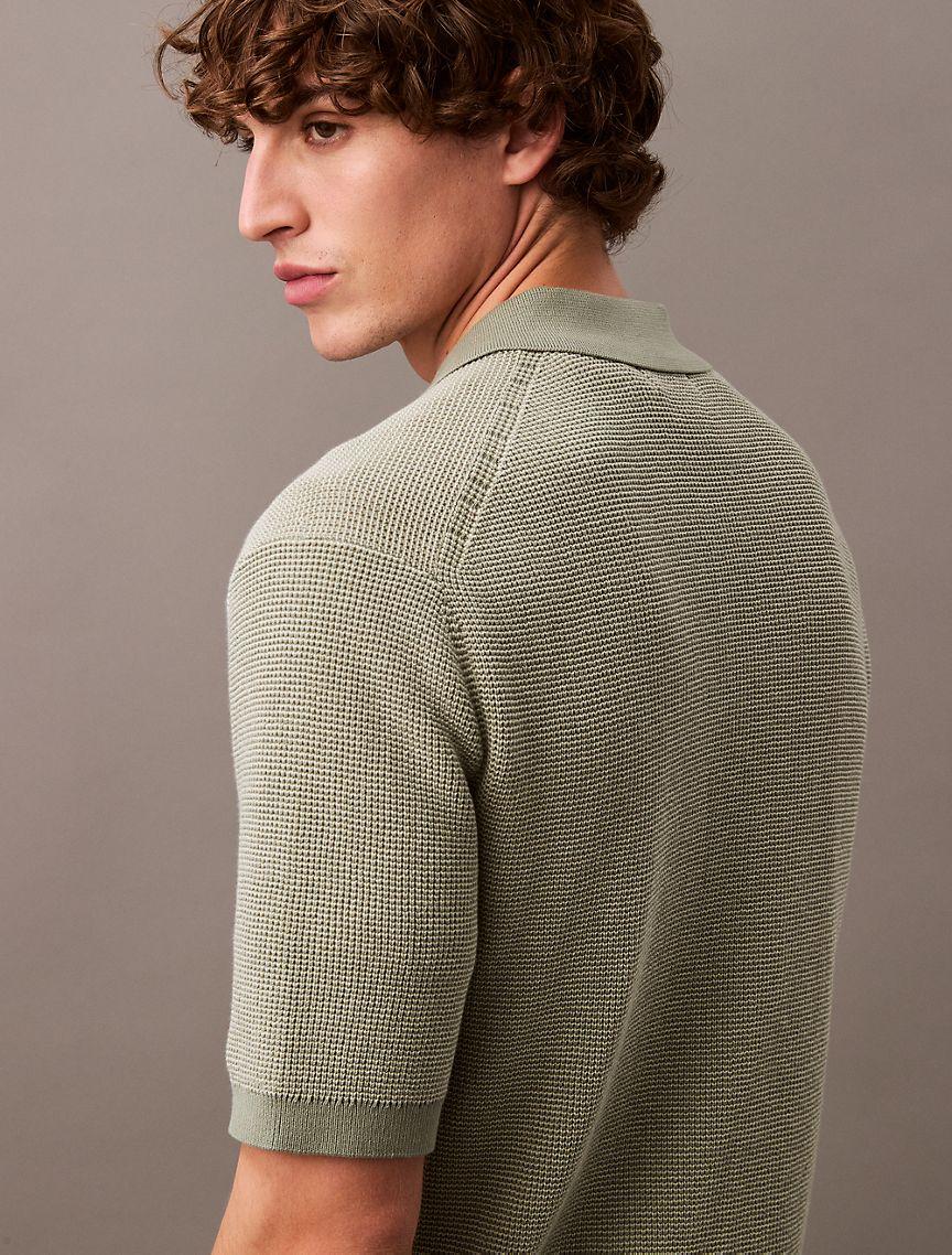 Smooth Cotton Waffle Sweater Polo Shirt Product Image