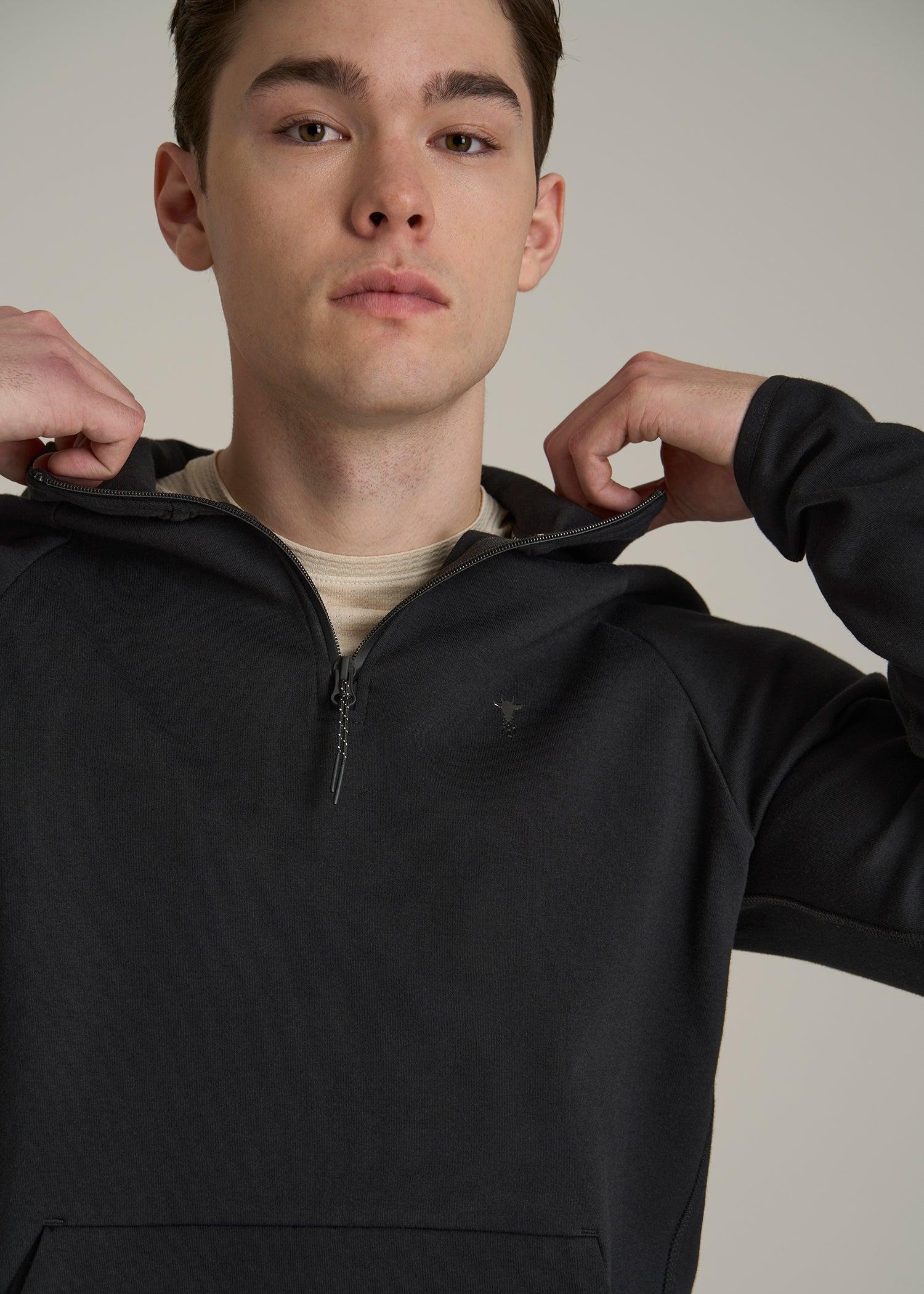 Tech Motion Fleece Hooded Popover for Tall Men in Black Male Product Image