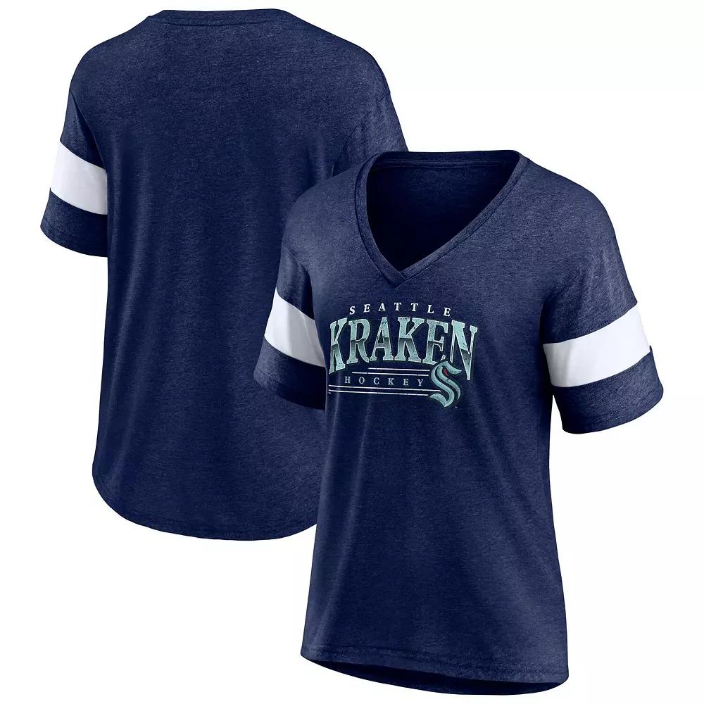 Women's Fanatics Heather Deep Sea Blue Seattle Kraken Clapper V-Neck Half-Sleeve T-Shirt,  Product Image
