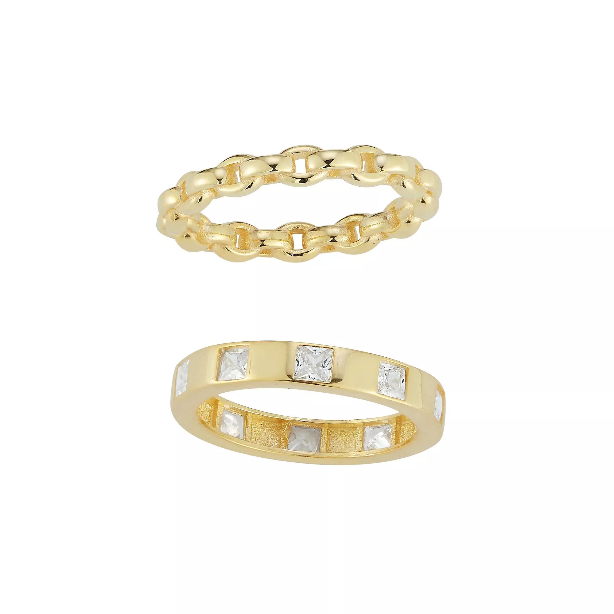 Sunkissed Sterling Cubic Zirconia Ring Duo Set, Women's, Size: 6, Gold Tone Product Image