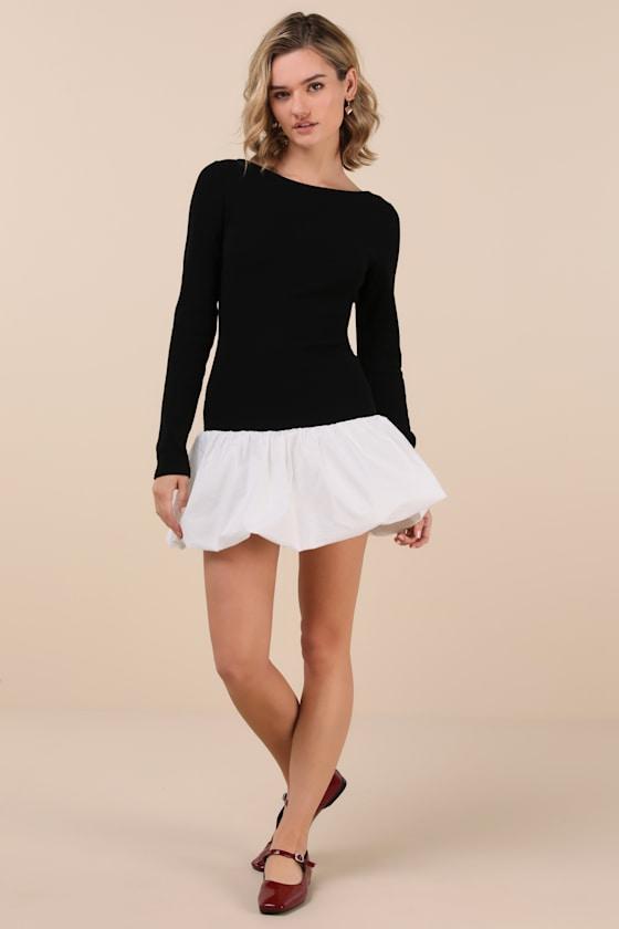 Ideal Approach Black and White Long Sleeve Mini Dress Product Image