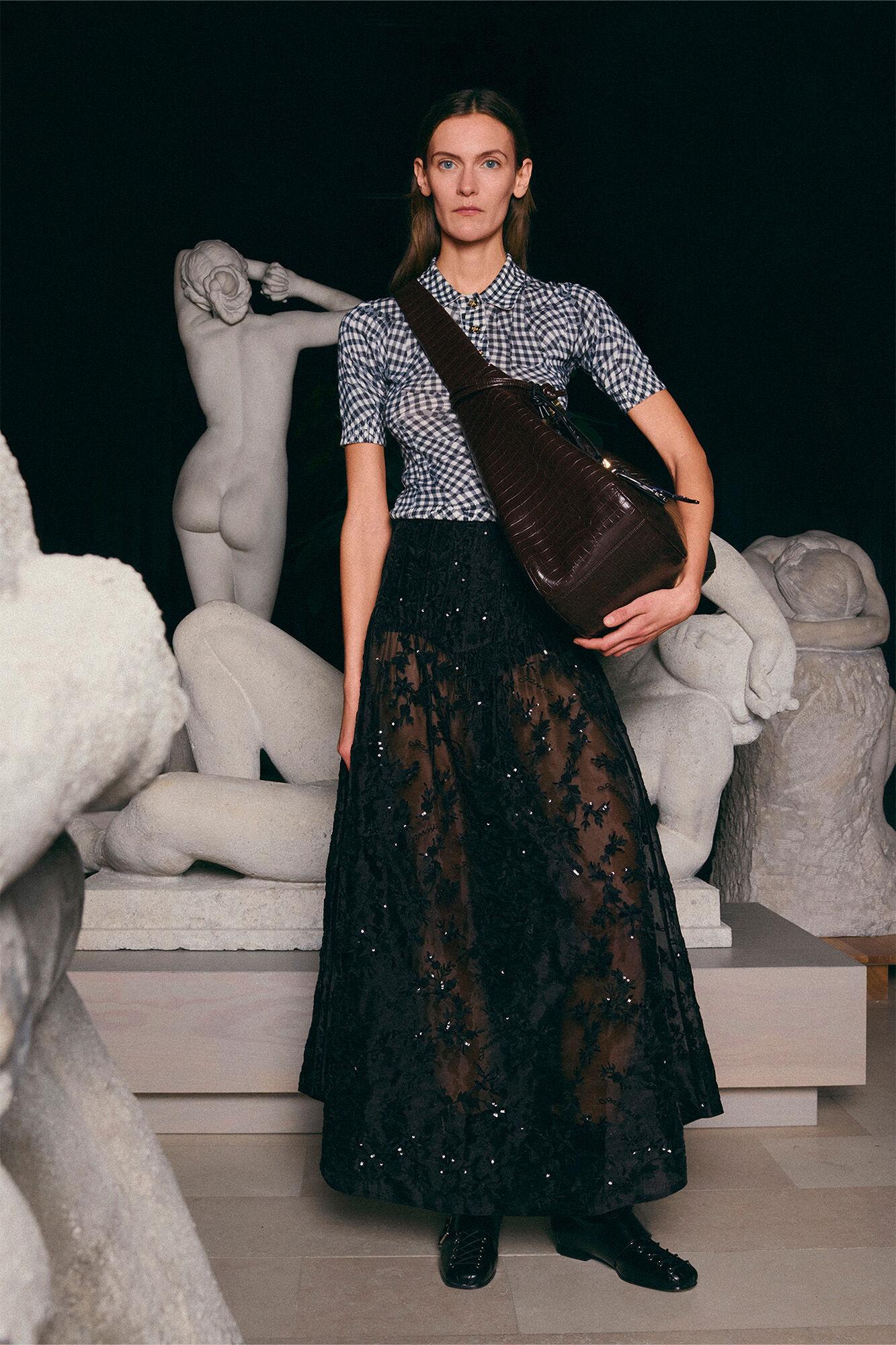 Black Embellished Organza Skirt Product Image