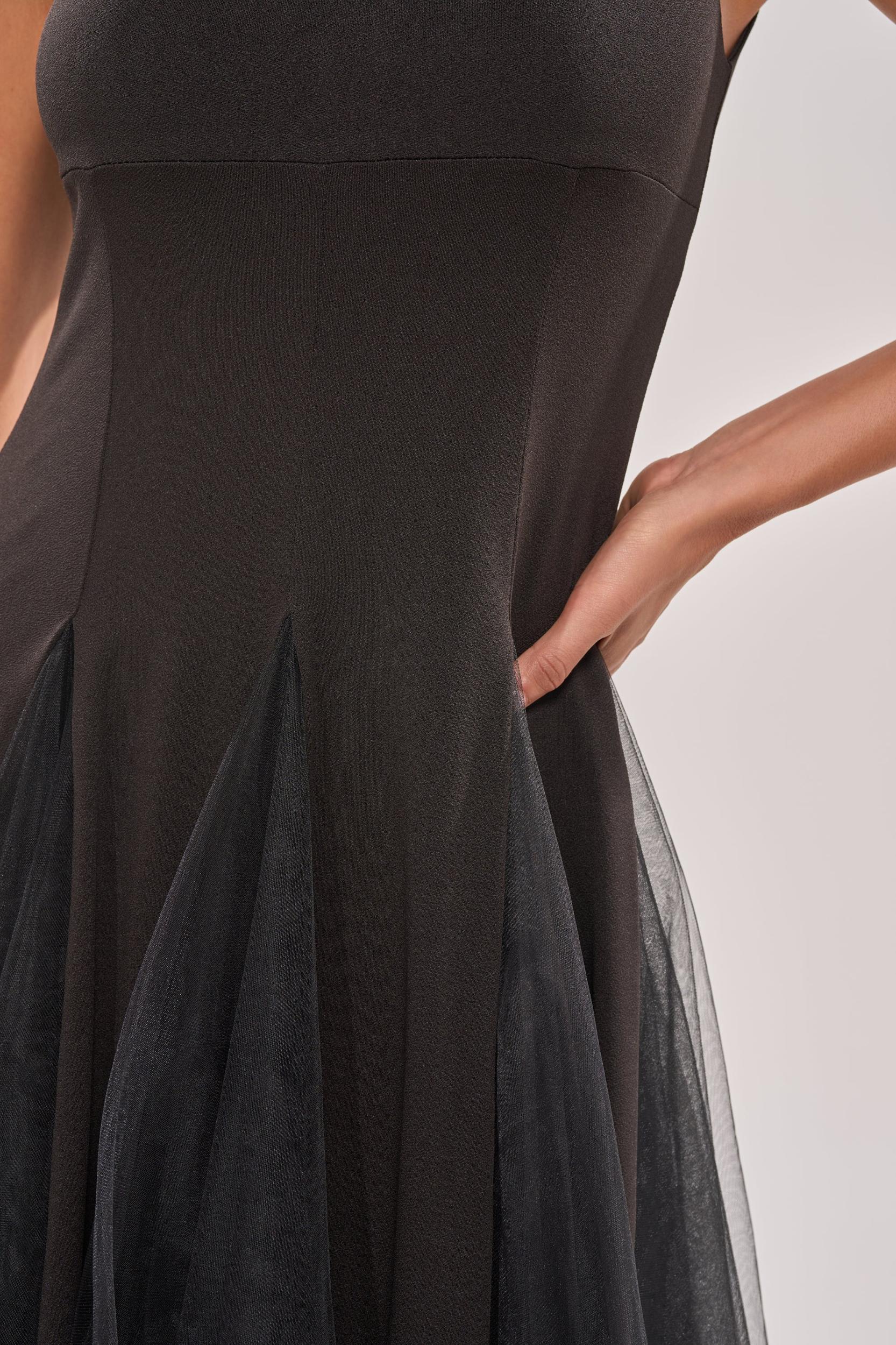 KNOW YOUR WORTH TULLE MIDI DRESS IN BLACK Product Image