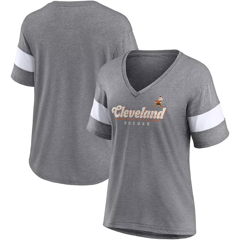 Women's Fanatics Branded Heathered Gray Cleveland Browns Give It All Half-Sleeve V-Neck T-Shirt,  Product Image