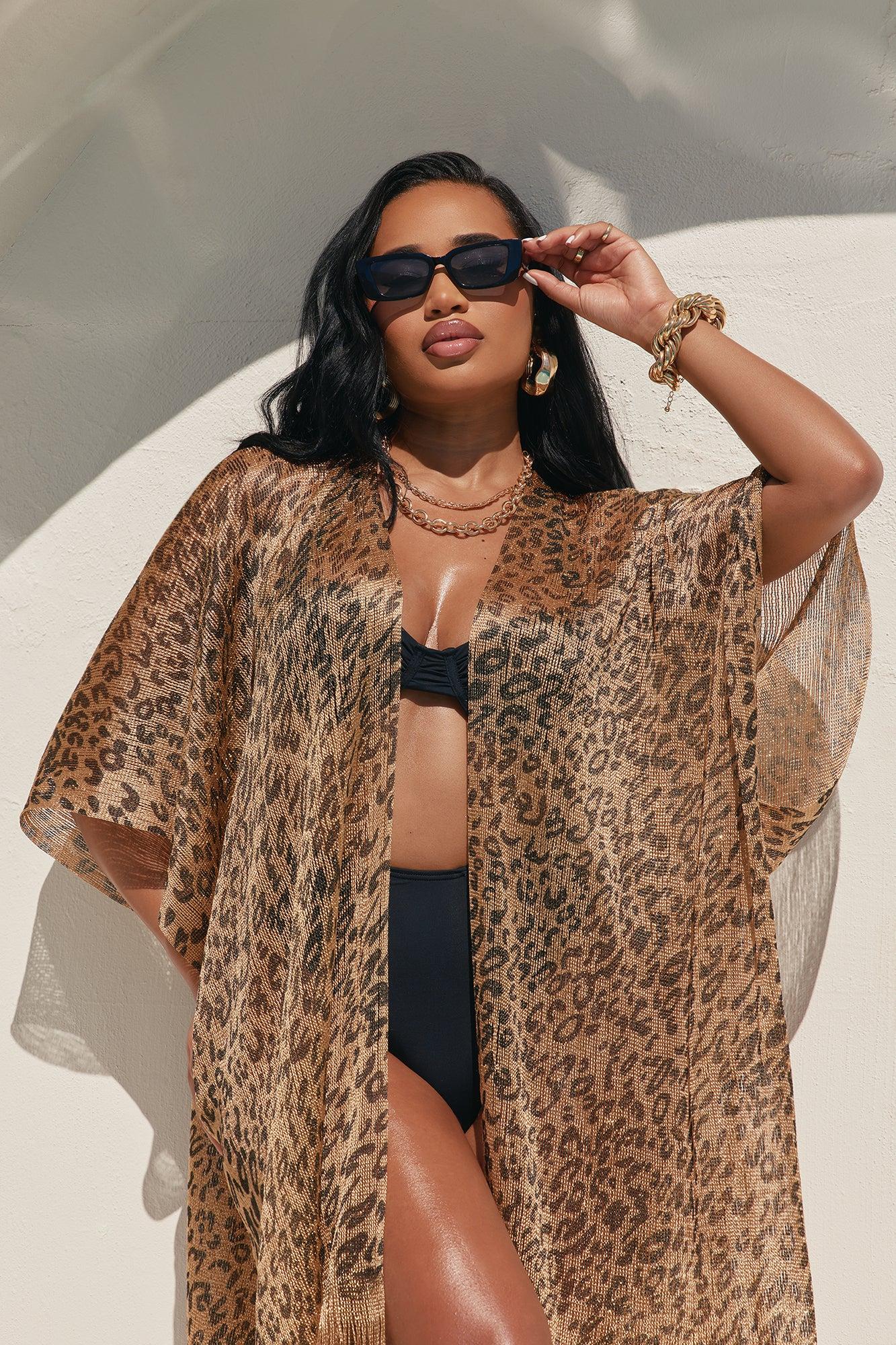 Kerry Fringe Animal Cover Up Kimono - Gold/combo Product Image