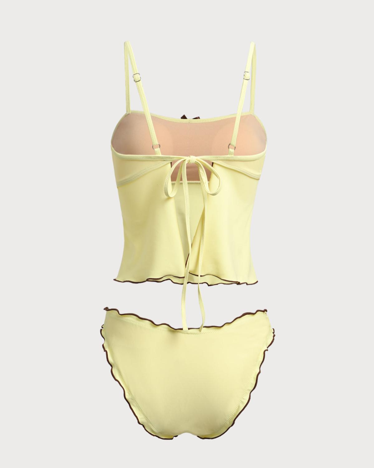 Yellow Contrasting Tankini Swimsuit Product Image