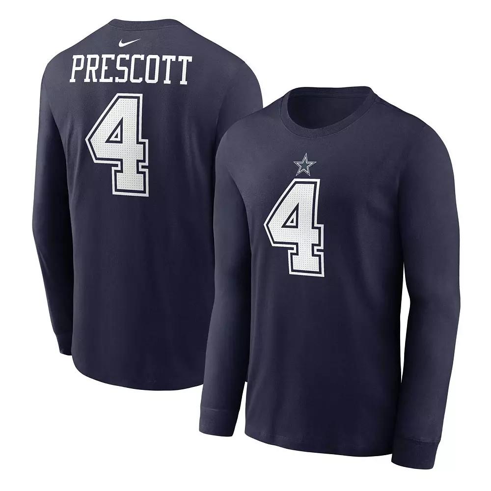 Men's Nike Dak Prescott Navy Dallas Cowboys Player Name & Number Long Sleeve T-Shirt, Size: Small, Blue Product Image