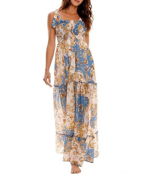 Agua Bendita Lucery Blush Square Neck Sleeveless Tiered Maxi Dress Product Image