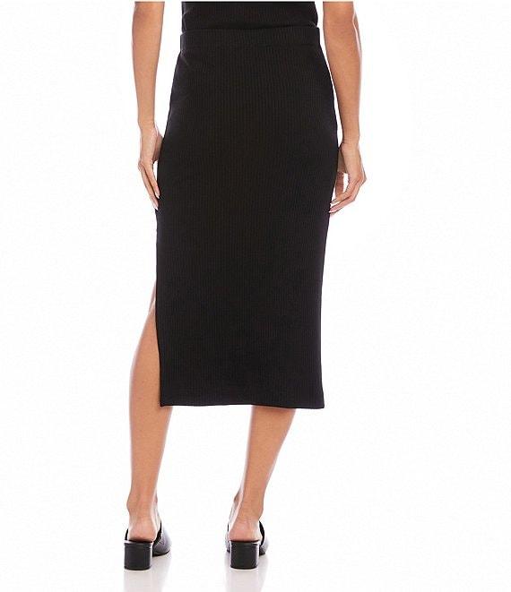 Karen Kane Ribbed Knit Side Slit A-Line Midi Skirt Product Image