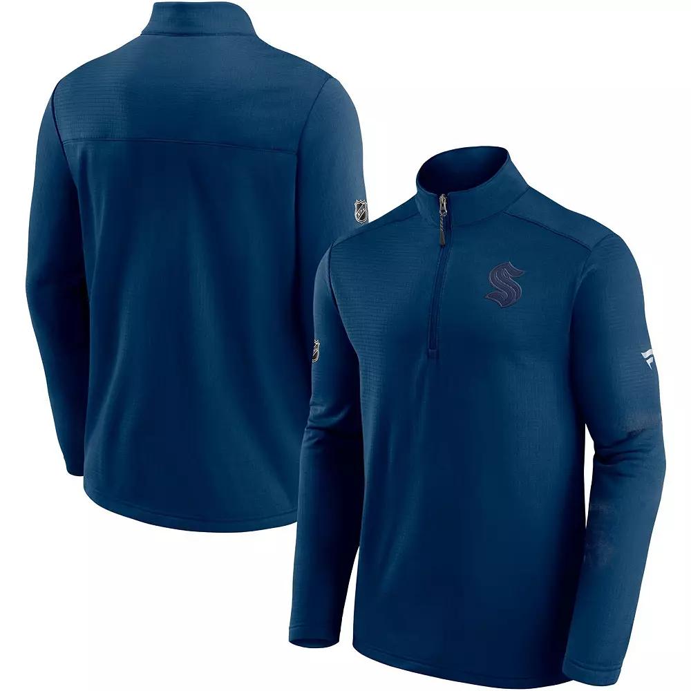 Men's Fanatics Branded Deep Sea Blue Seattle Kraken Authentic Pro Travel and Training Quarter-Zip Jacket,  Product Image