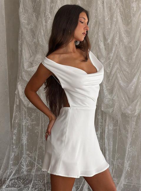 Rozalinda Halter Plunge Mini Dress White Product Image