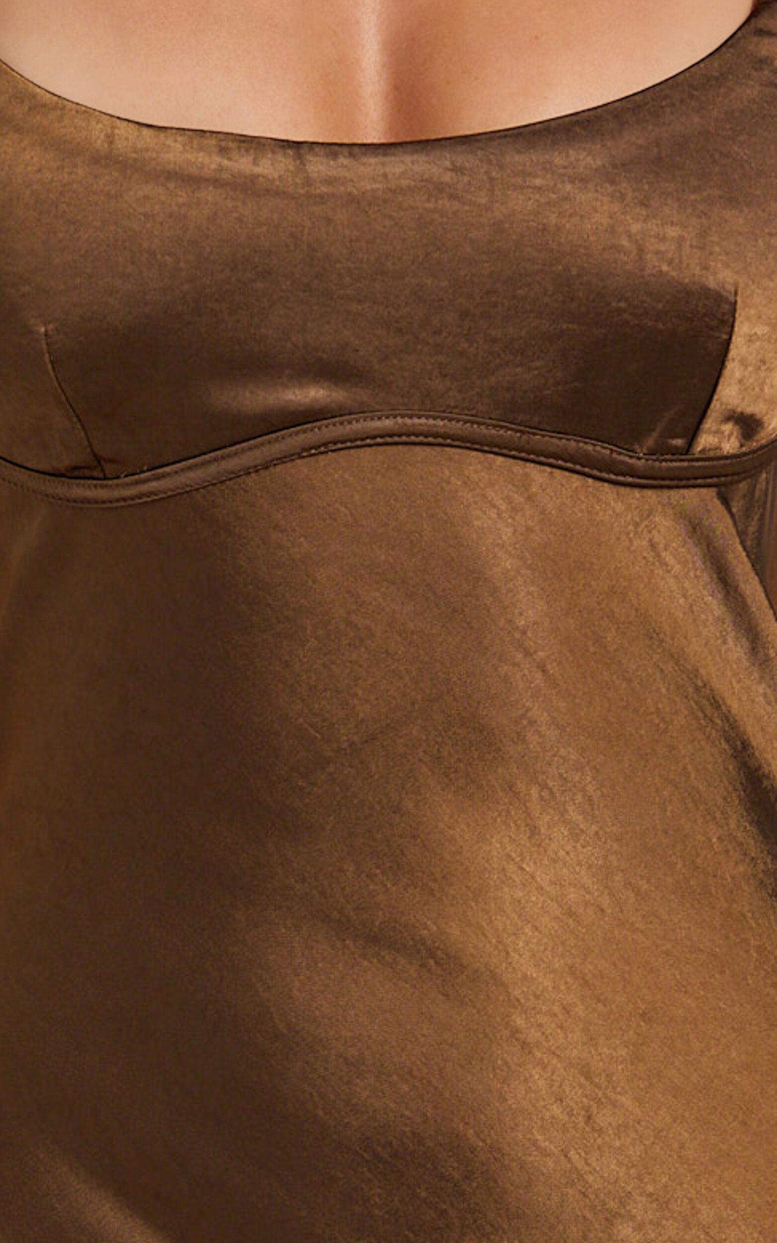 Mikaila Mini Dress - Cut Out Back Satin Slip Dress in Chocolate Product Image