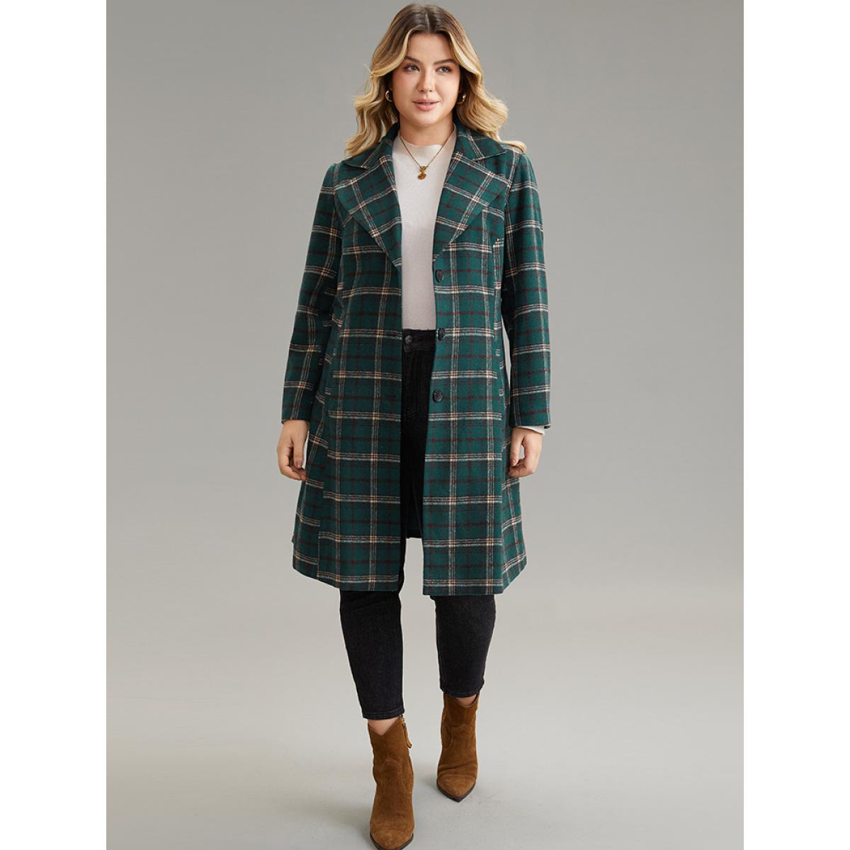 Plus Size Plaid Button Up Pocket Lapel Collar Coat Women Green Party Lined Ladies Dailywear Winter Coats BloomChic 30/6X Product Image