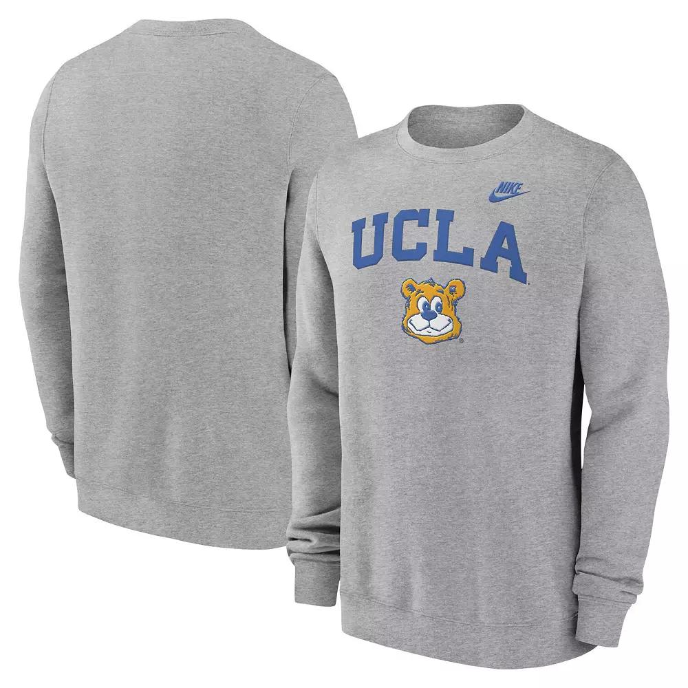 Men's Nike Heather Gray UCLA Bruins Legacy Classic Tackle Twill EmbroideredÂ Arch Over Logo Pullover Sweatshirt,  Product Image