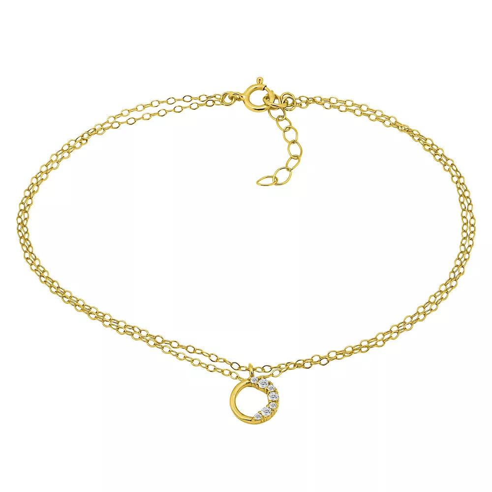 Aleure Precioso 18K Gold Plated Pave Cubic Zirconia Open Circle Charm Anklet, Women's, Size: 10", Gold Tone Product Image