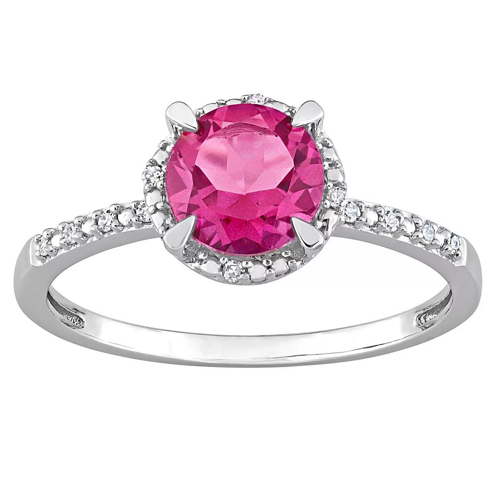 Stella Grace 10k White Gold Pink Topaz & Diamond Accent Halo Engagement Ring, Women's,  Product Image
