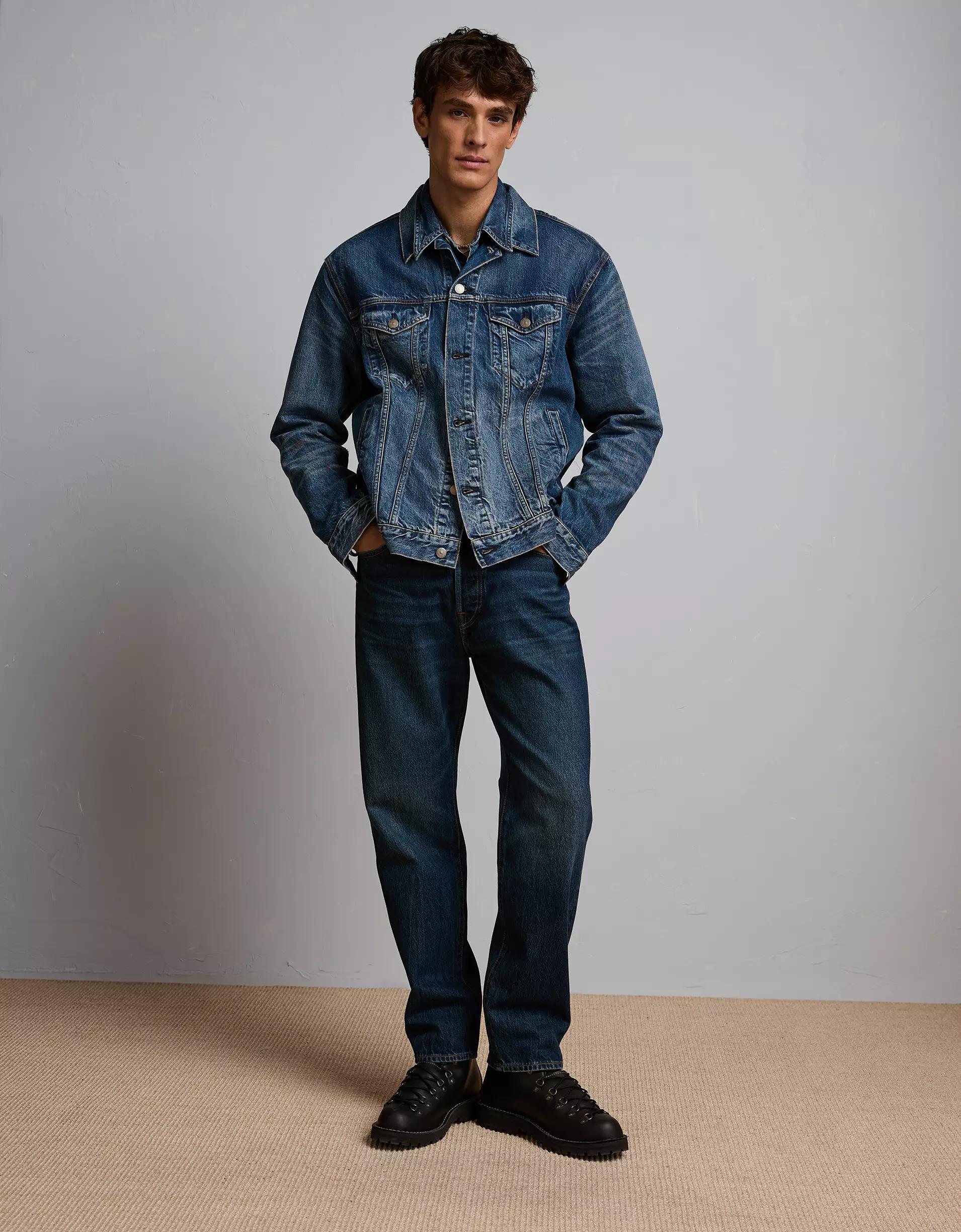 AE77 Premium Denim Trucker Jacket Product Image