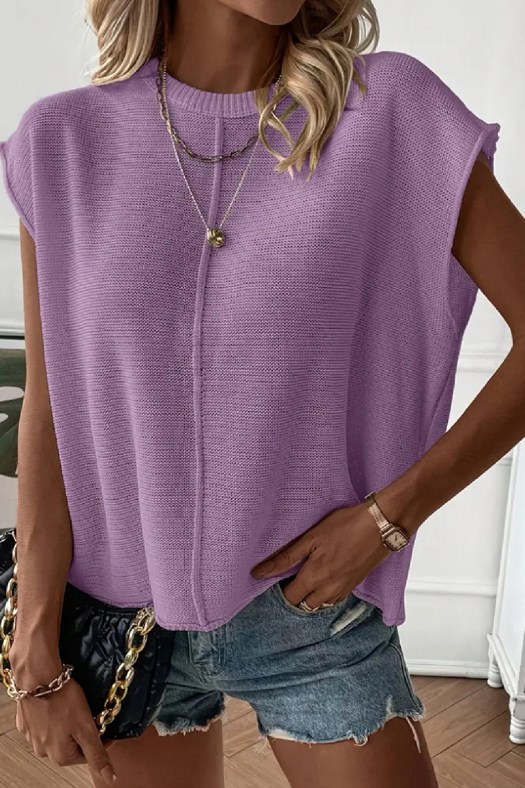 Lightweight Sleeveless Knit Crew Sweater Product Image