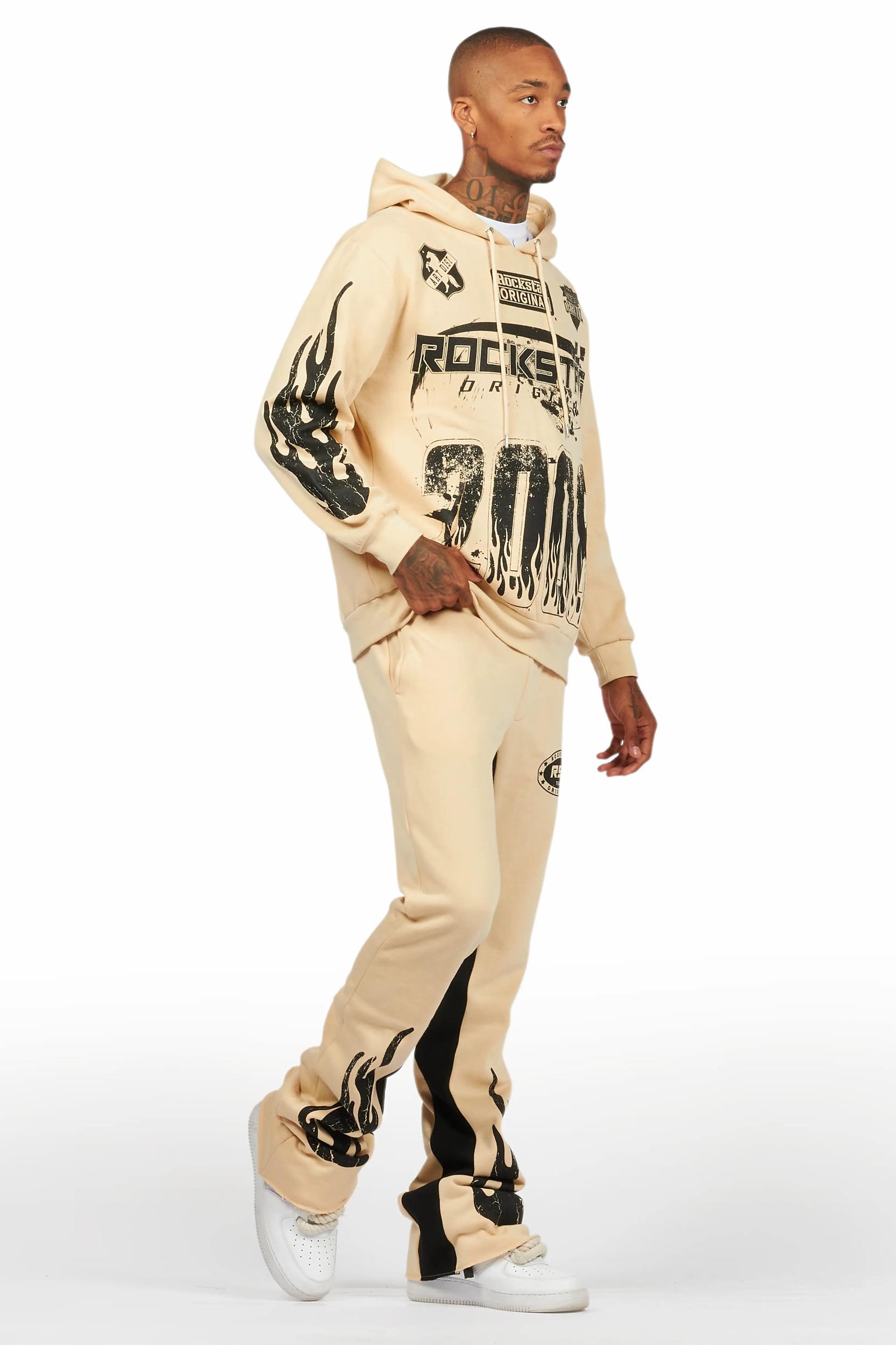 Amos Beige Hoodie/Baggy Track Pant Set Male Product Image