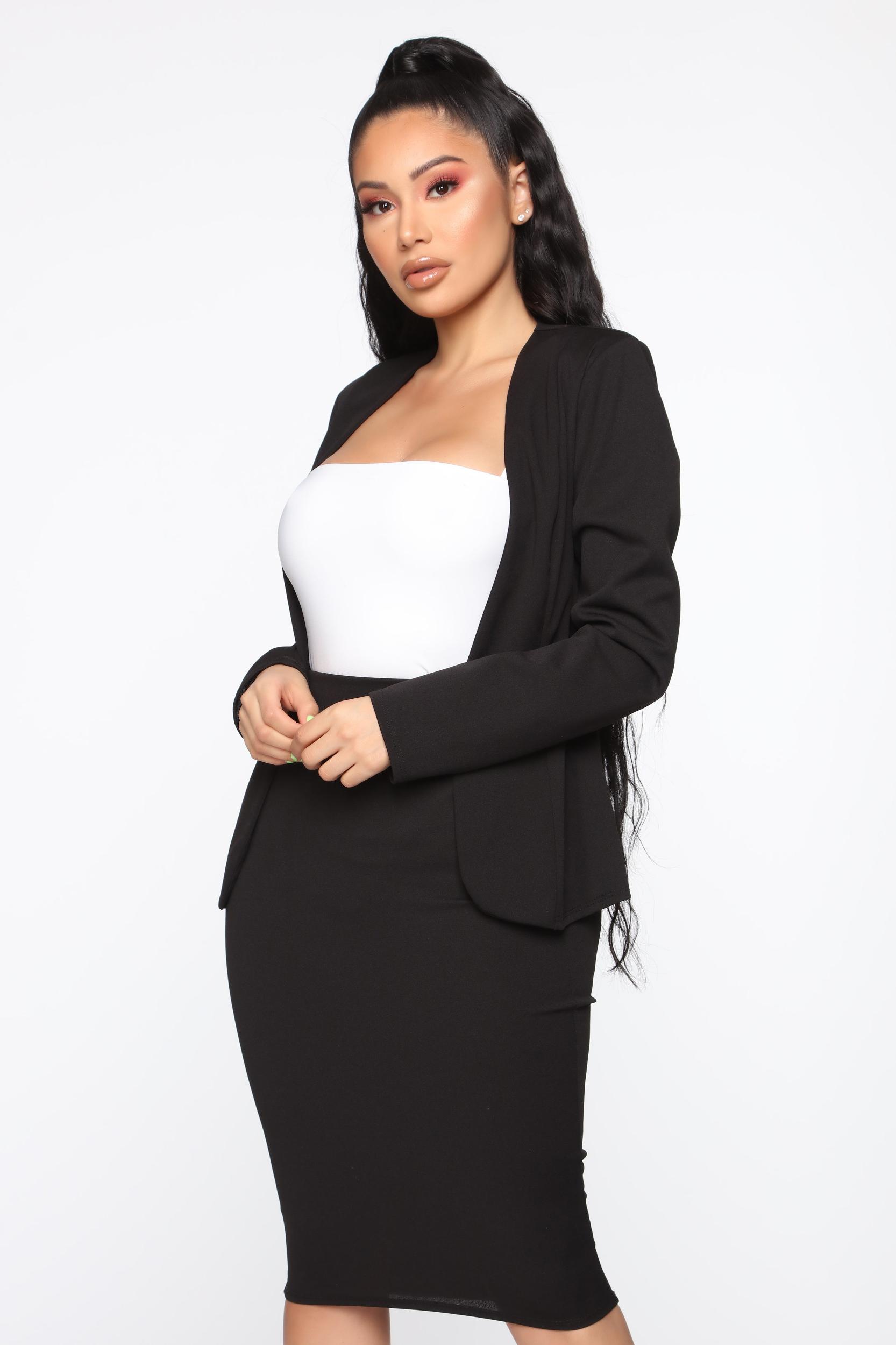 Payin' It Forward Blazer Skirt Set - Black Product Image