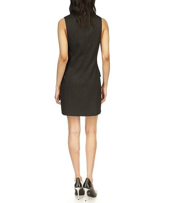 Michael Kors Pinstripe V-Neck Sleeveless Shift Dress Product Image