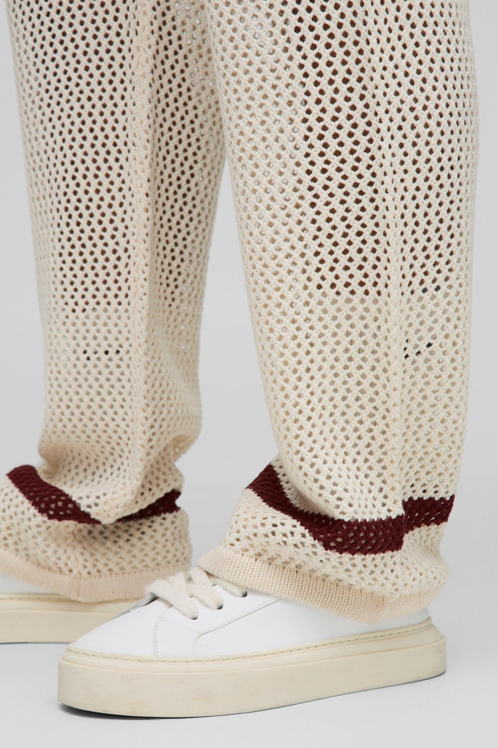 Relaxed Fit Open Stitch Stripe Detail Knitted Sweatpants | boohooMAN USA Product Image