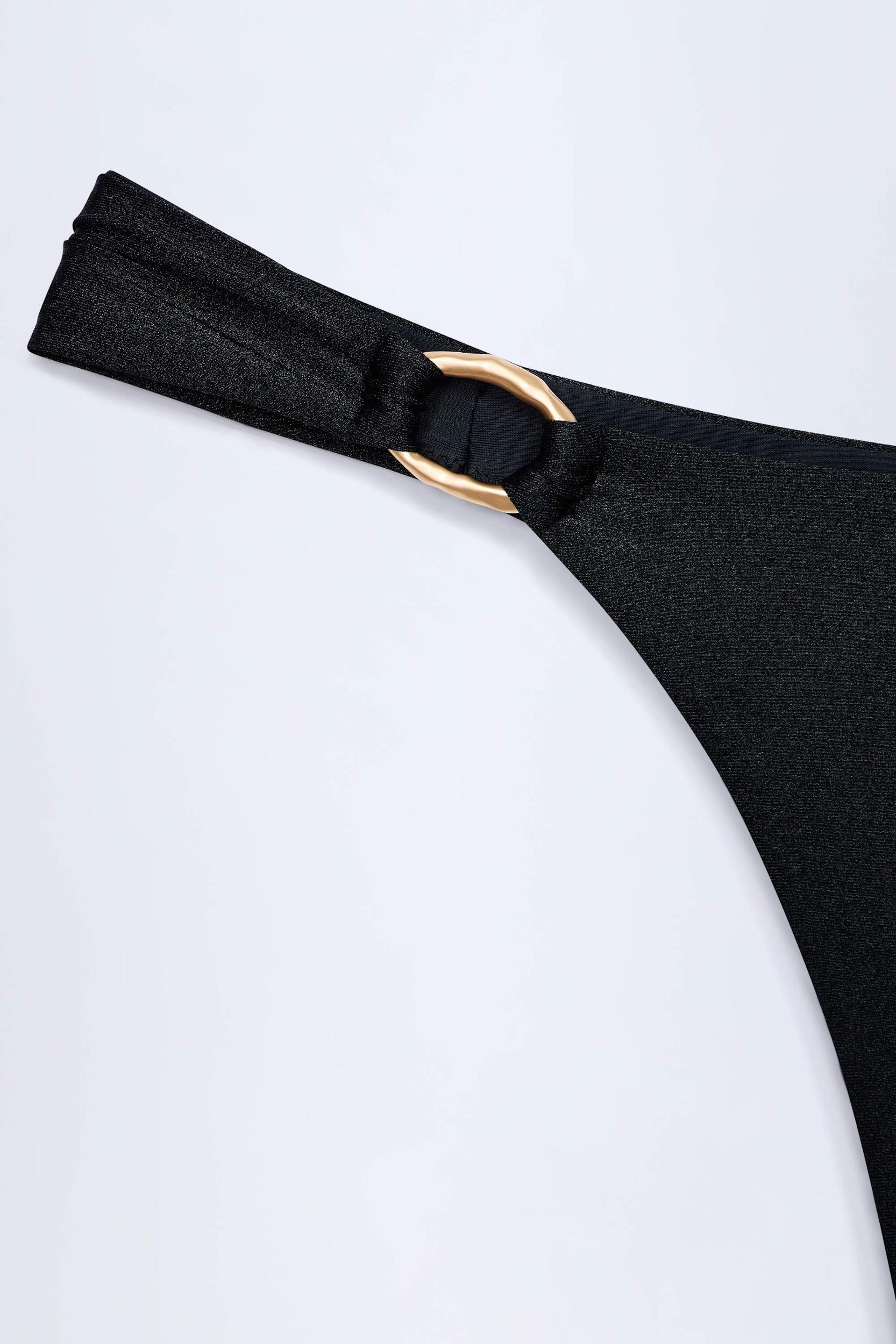 Hardware-Detail Thong Bikini Bottoms in Black Product Image