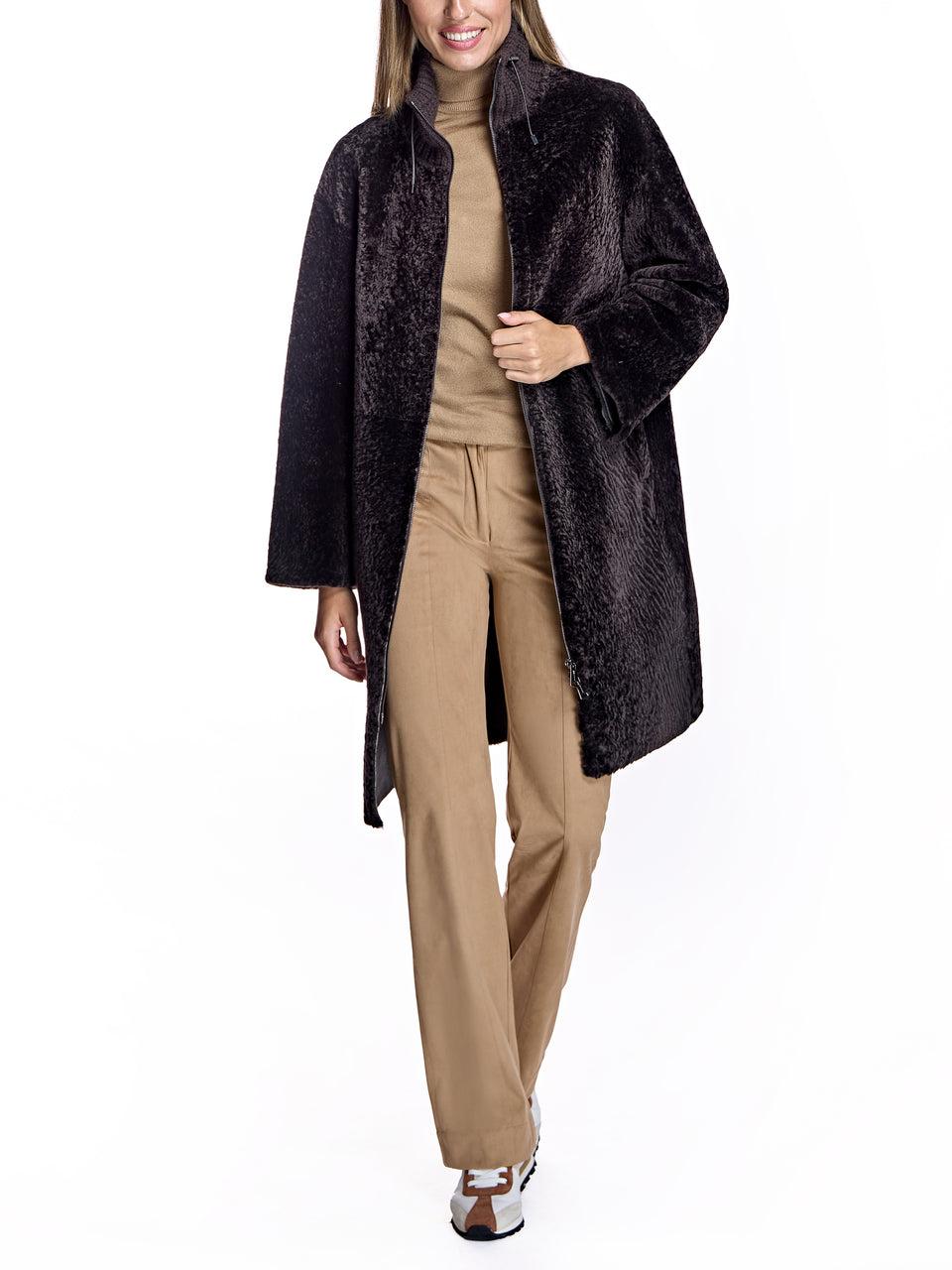 Shearling Lamb Coat with Knit Collar Product Image
