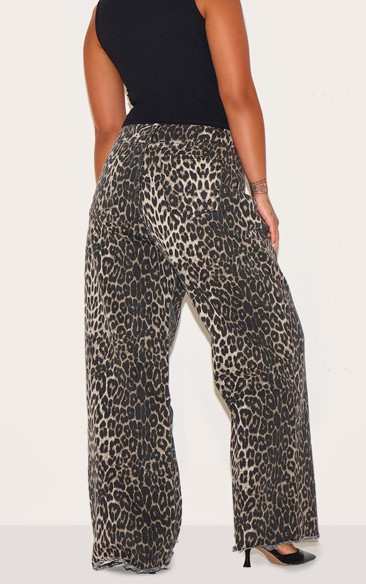 Plus Brown Leopard Print Denim Wide Leg Denim Jean Product Image