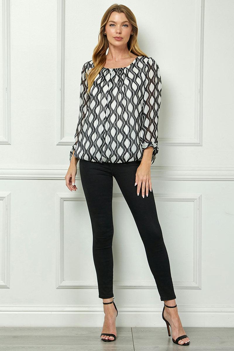 Bubble Hem 3/4 Tie Sleeve Blouse - Eggshell Product Image