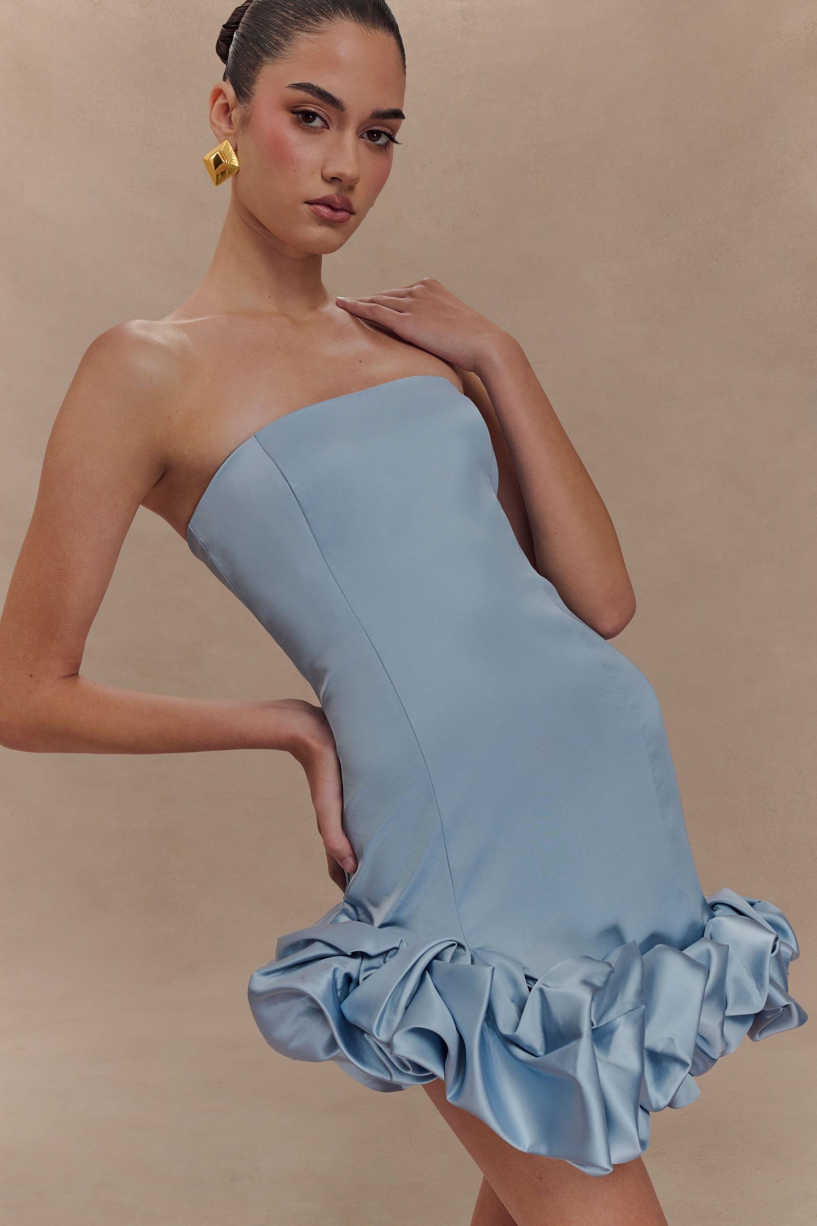 Alba Bubble Mini Dress - Cornflower Blue Product Image