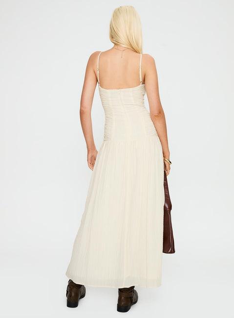 Quinley Shirred Maxi Dress Cream Product Image