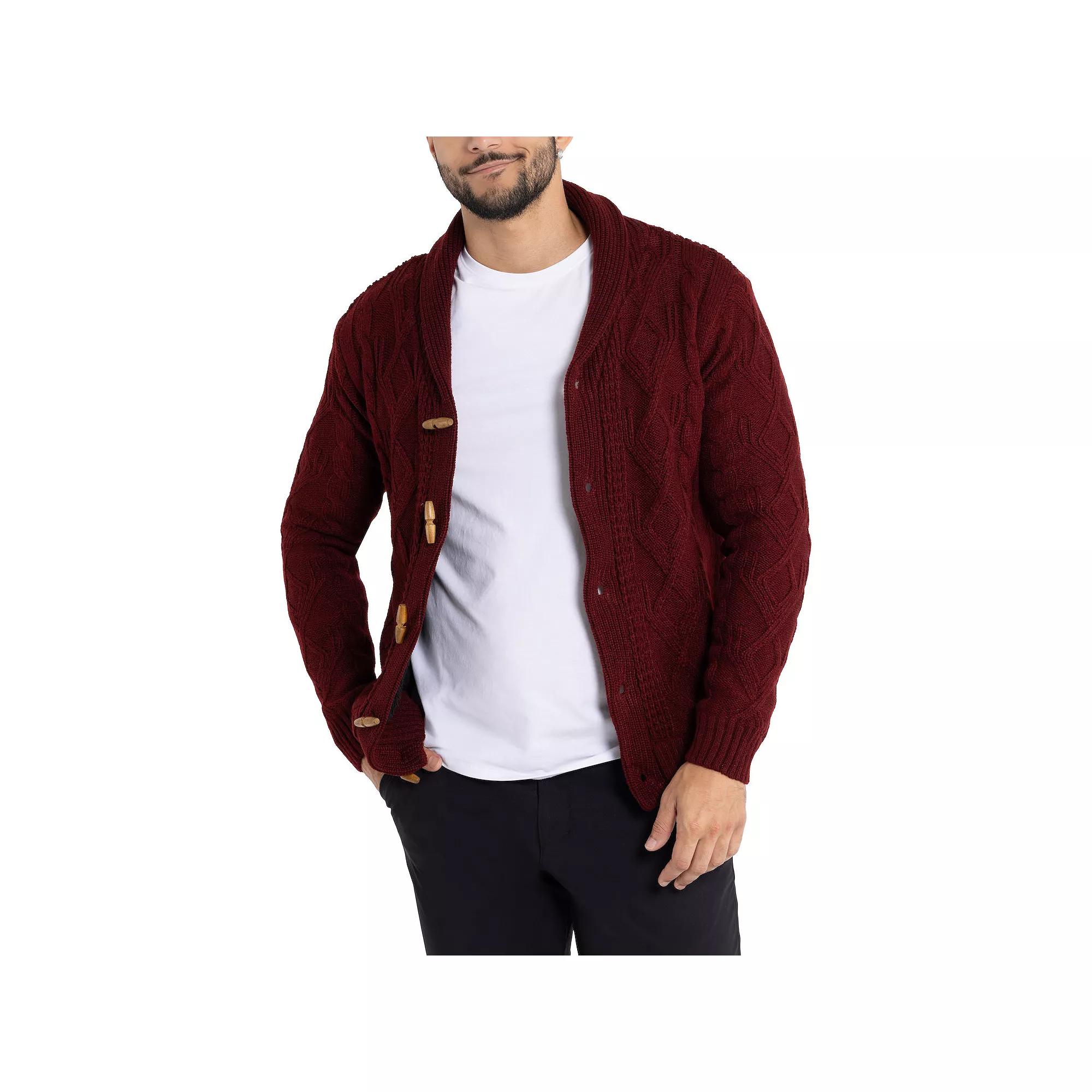 Men's Xray Regular-Fit Fleece-Lined Shawl-Collar Cable-Knit Cardigan Sweater,  Product Image