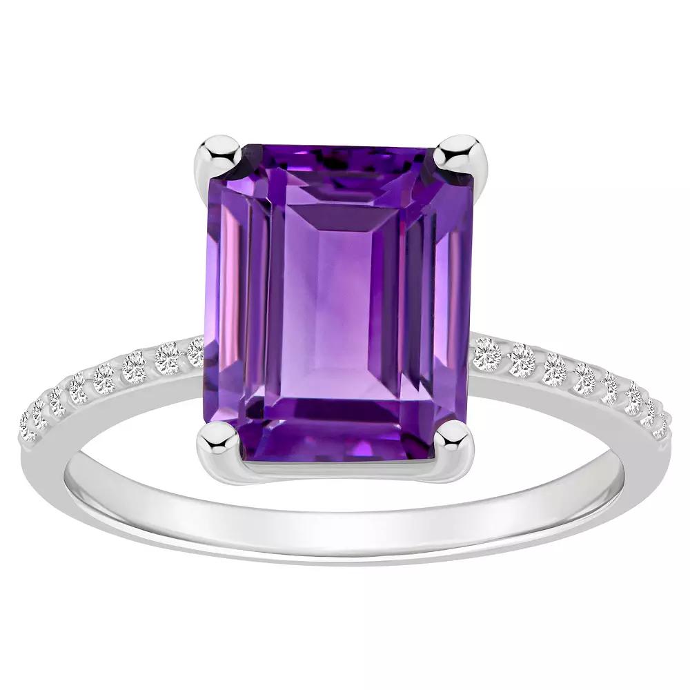 Alyson Layne 14k White Gold Emerald Cut Gemstone 1/10 Carat T.W. Diamond Ring, Women's, Size: 5, Purple Product Image