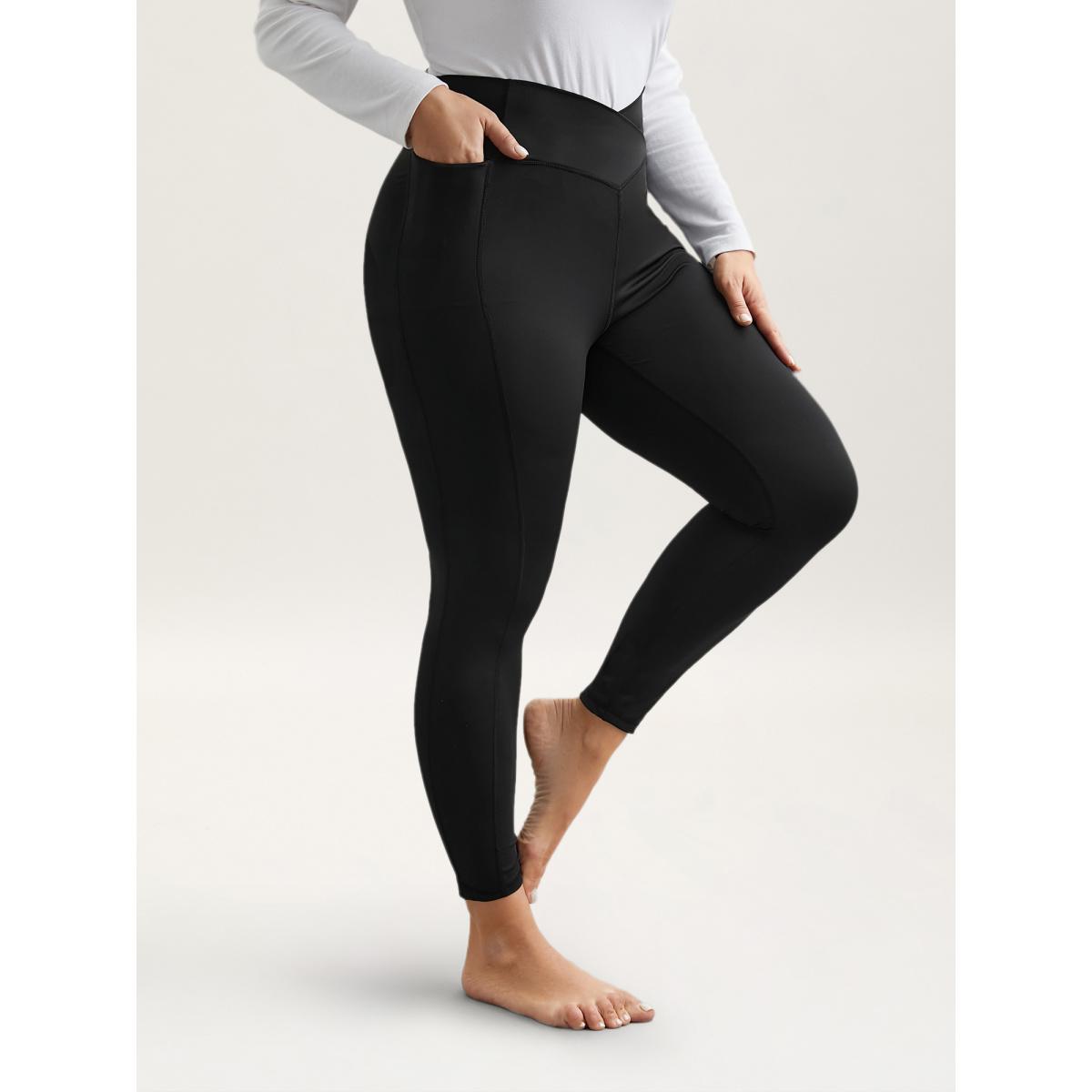 Plus Size Criss-Cross Waist Pocket Tight Pants Women Black Elegant High stretch Skinny Mid Rise Everyday Leggings BloomChic 22-24/3X Product Image